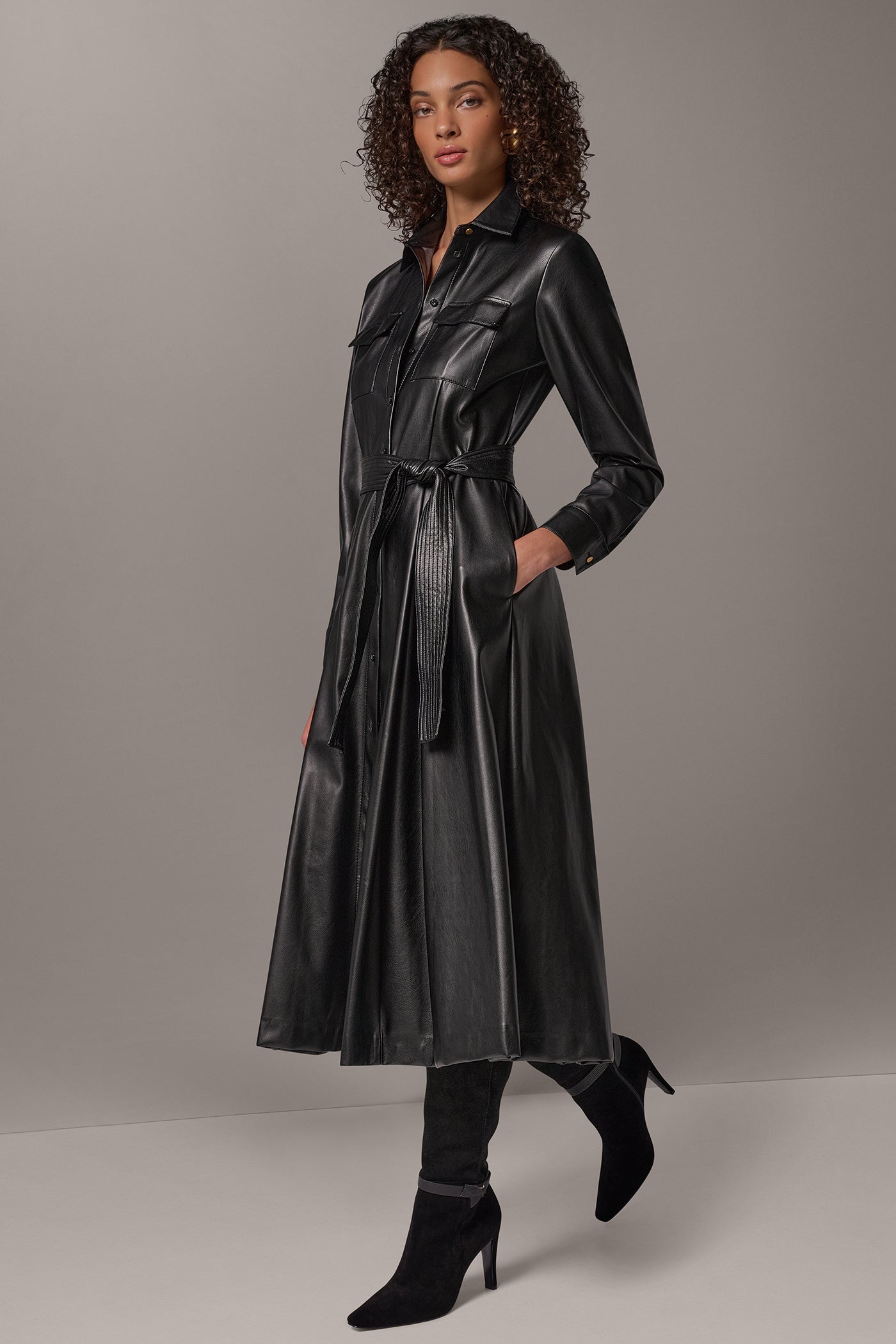 TIE BELT MIDI SHIRT DRESS VIEW 2