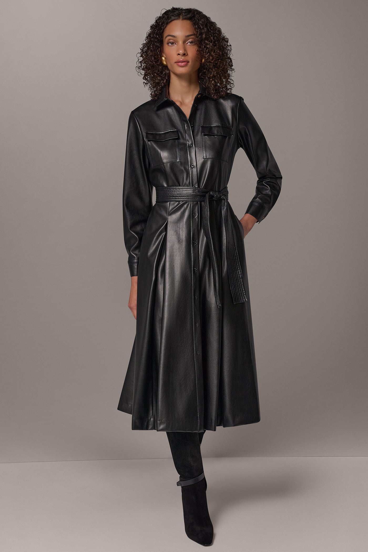TIE BELT MIDI SHIRT DRESS VIEW 9