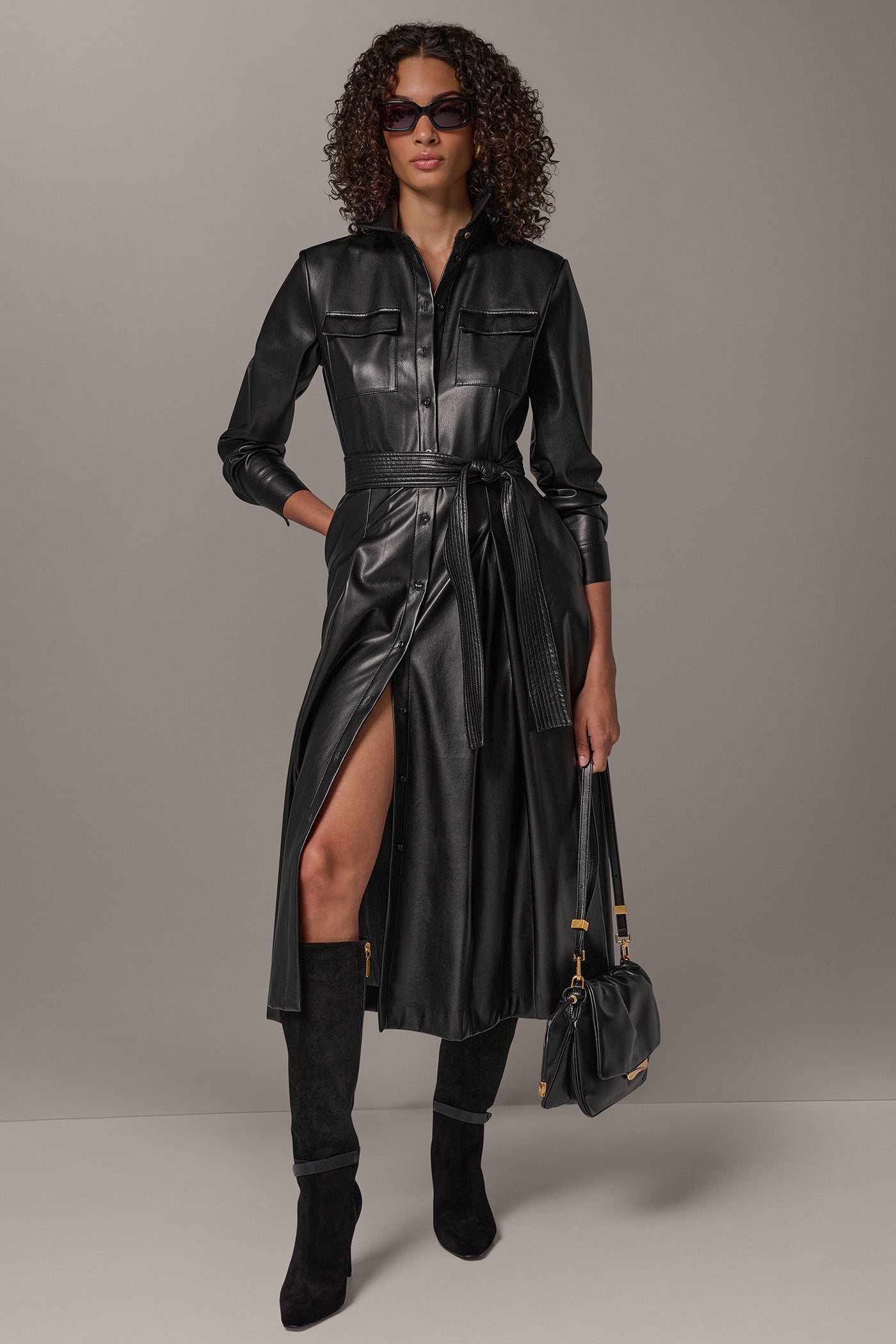 TIE BELT MIDI SHIRT DRESS VIEW 1