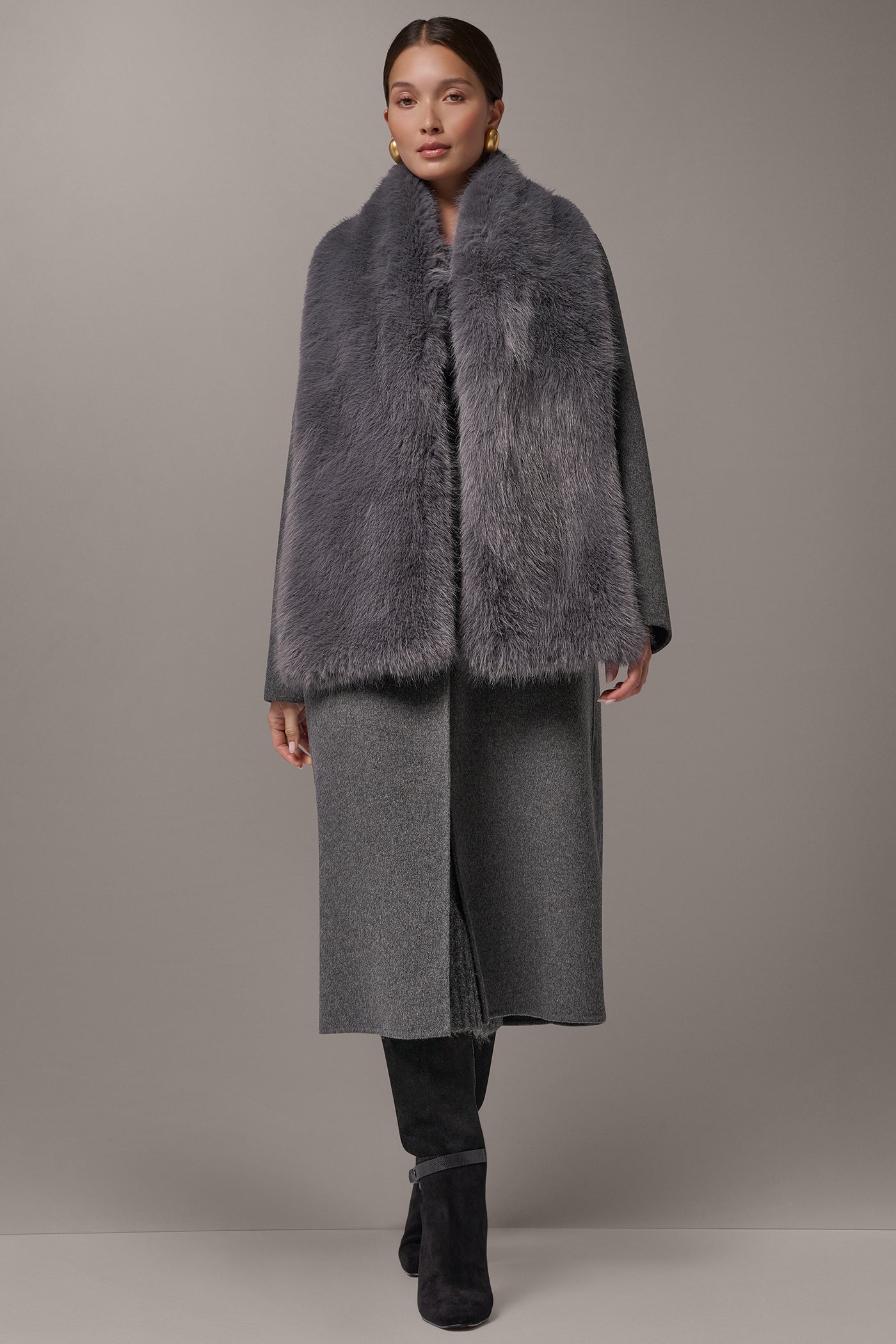 FAUX FUR SCARF LONG COAT VIEW 7 | Clothing