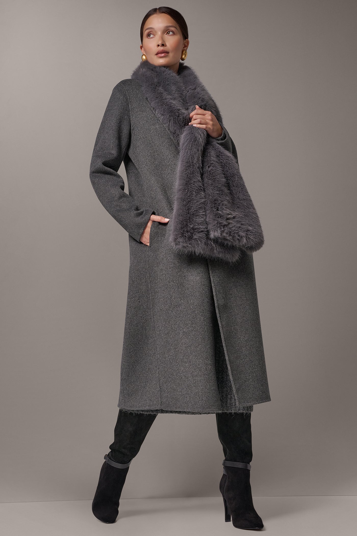 FAUX FUR SCARF LONG COAT VIEW 8 | Clothing