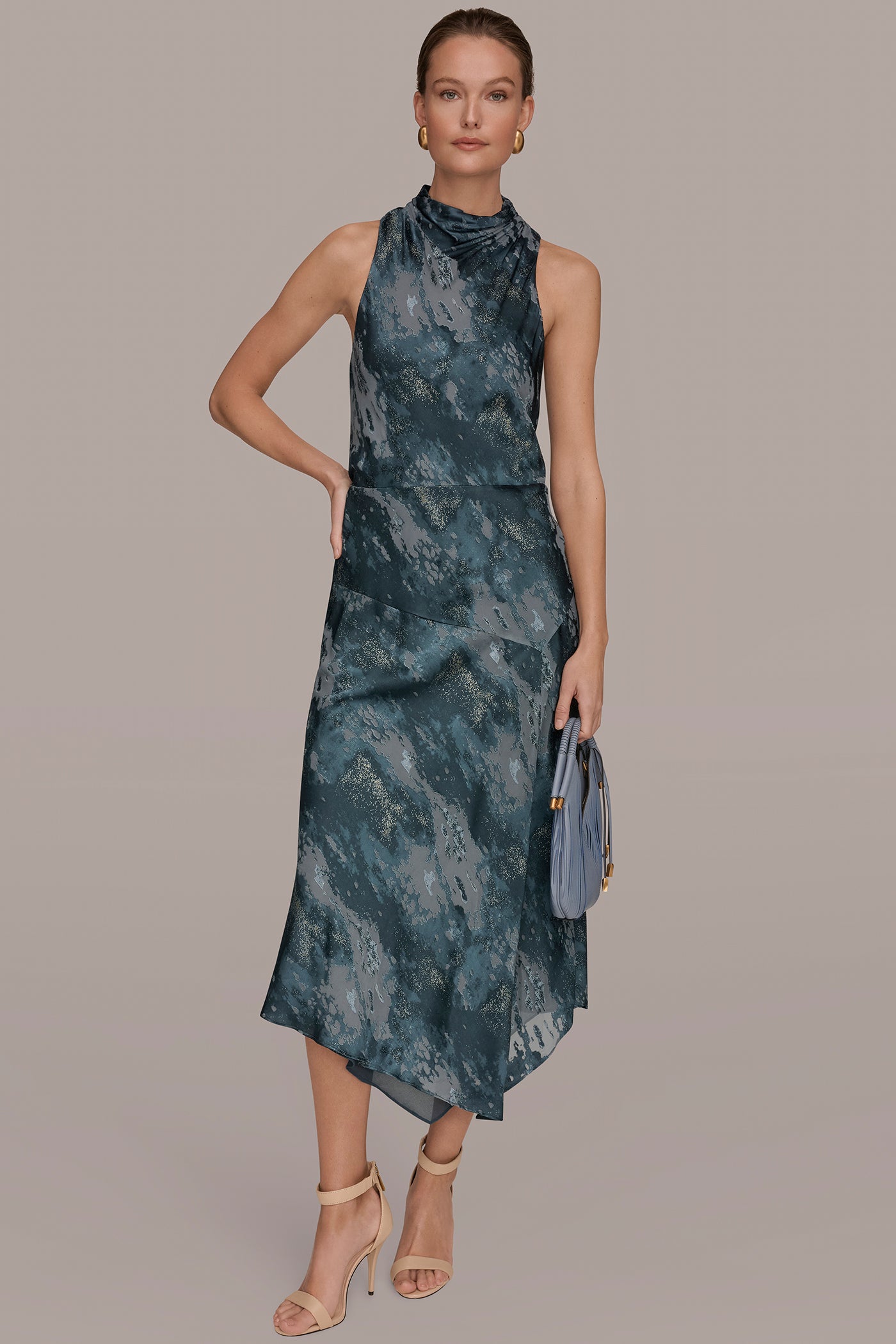 donna karan metallic dress Donna Karan New York Metallic Crinkle-Knit Embellished Wrap-Style Gown