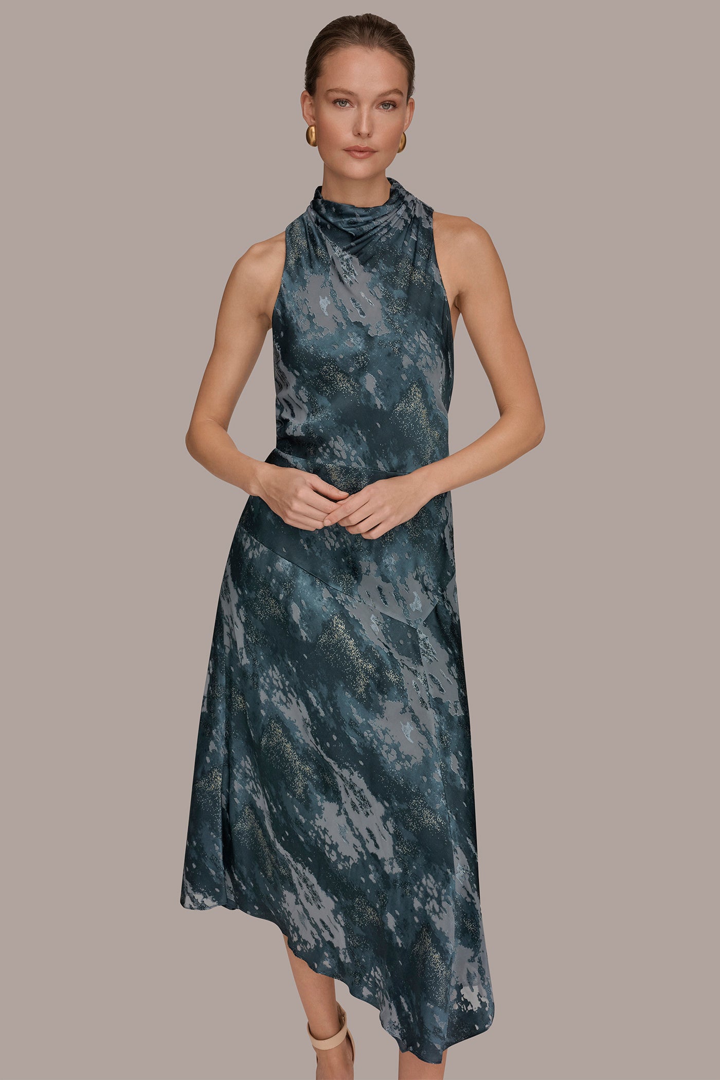 Sleeveless Metallic Burnout Dress | A-Line Dress | Donna Karan Sleeveless Metallic Burnout Dress | A-Line Dress | Donna Karan