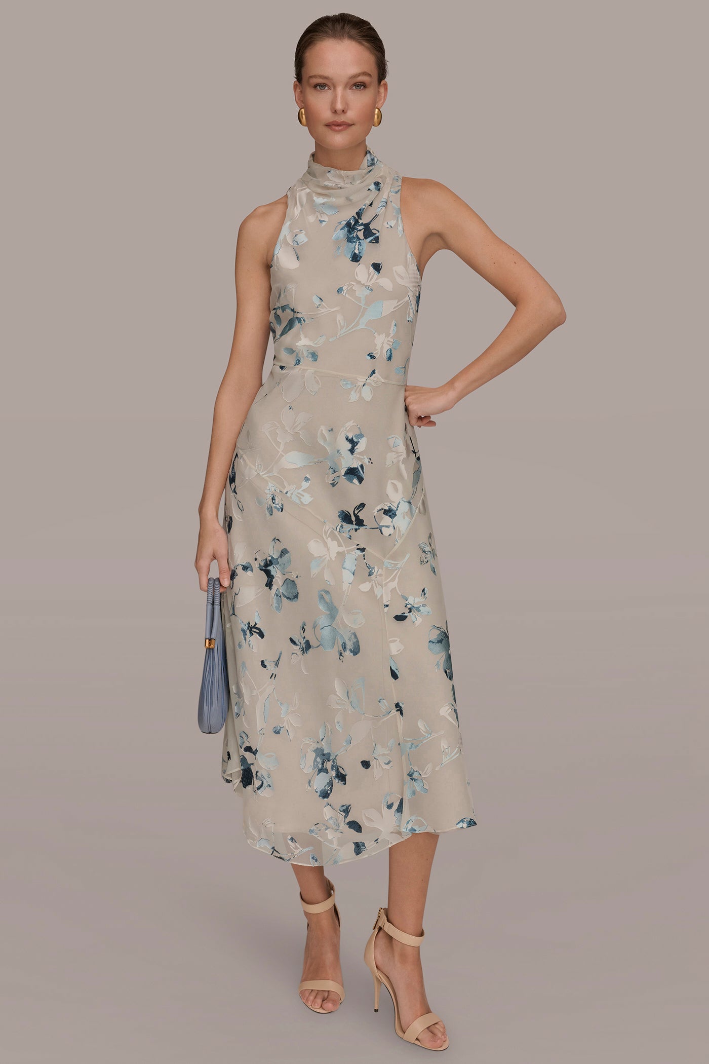 Sleeveless Cross Front Midi A Line Halter Dress | A-Line DressMidi Dress | Donna Karan Sleeveless Cross Front Midi A Line Halter Dress | A-Line DressMidi Dress | Donna Karan