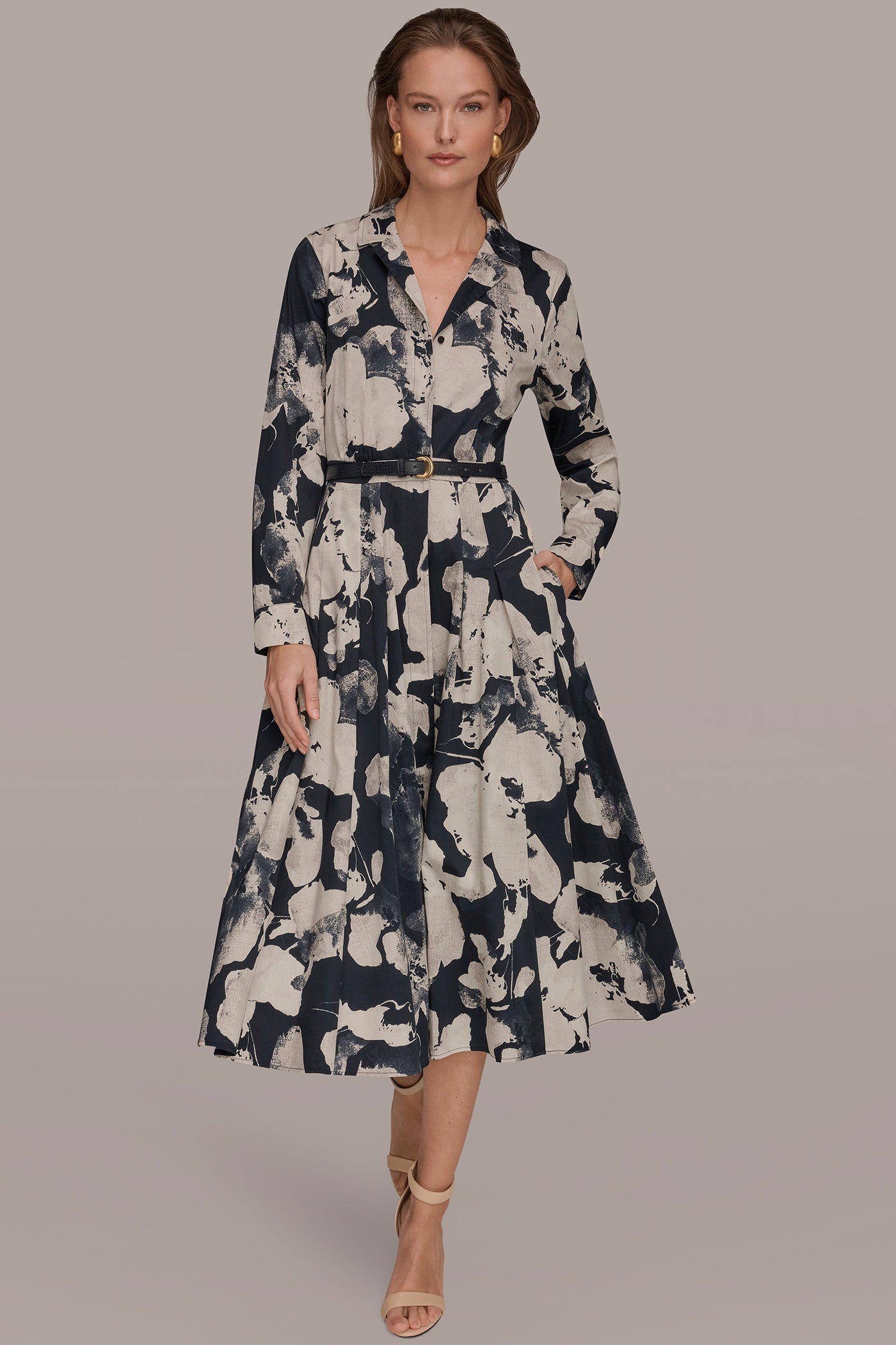 PRINTED LONG-SLEEVE BUTTON-FRONT DRESS VIEW 7 | New Arrivals