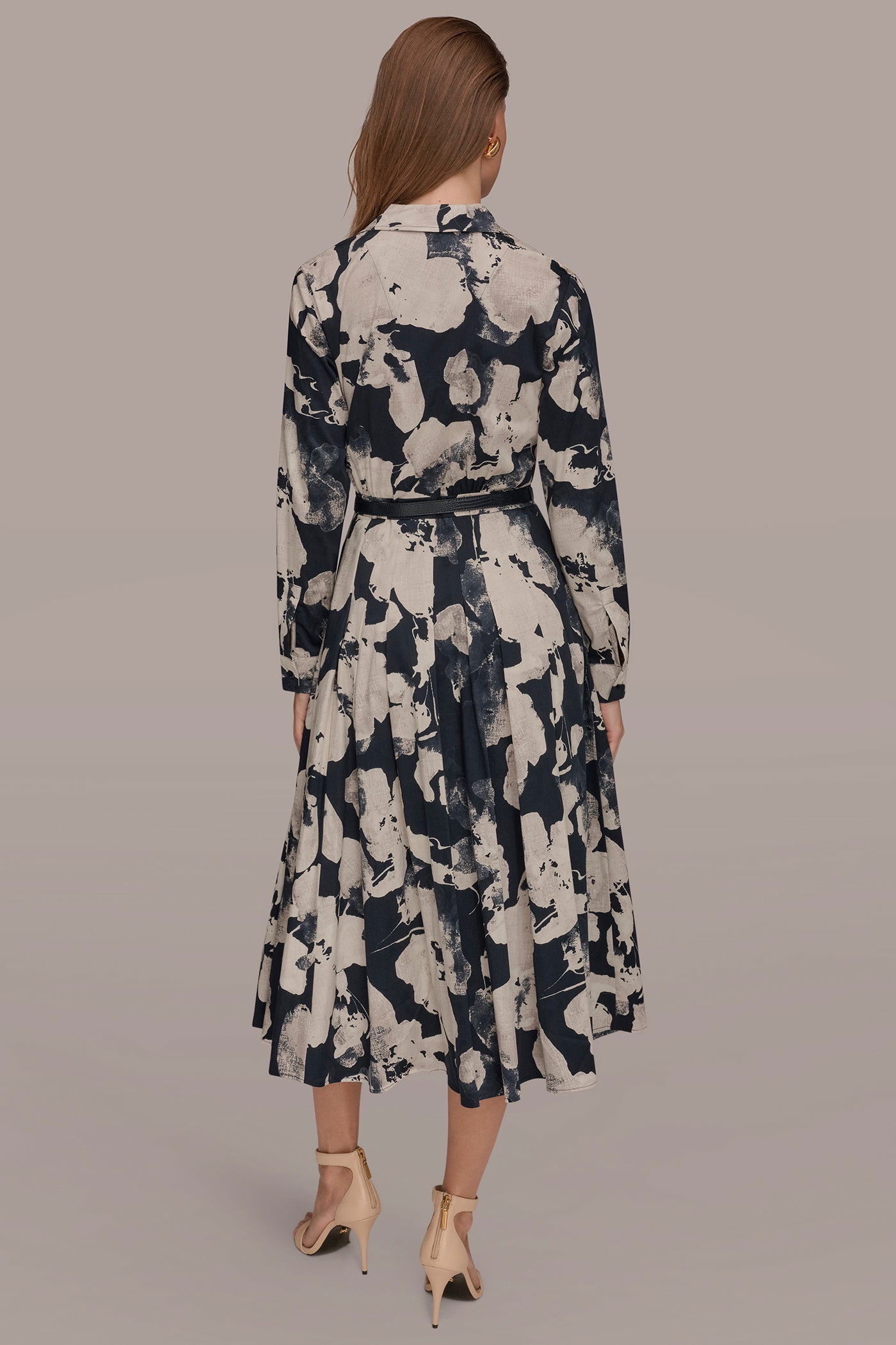 PRINTED LONG-SLEEVE BUTTON-FRONT DRESS | View 2 | New Arrivals