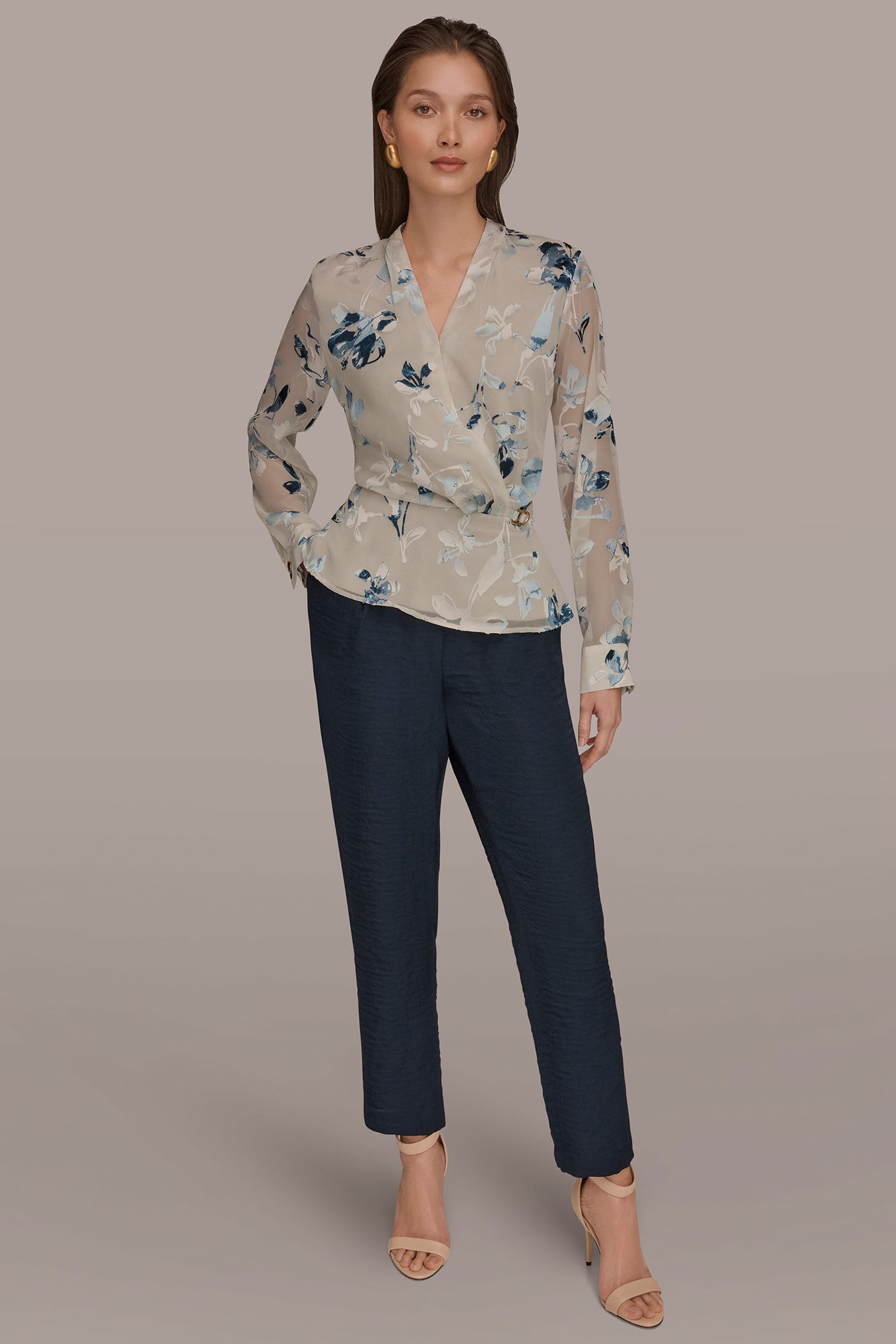 LONG SLEEVE BURNOUT FOIL WRAP BLOUSE VIEW 6 | New clothing