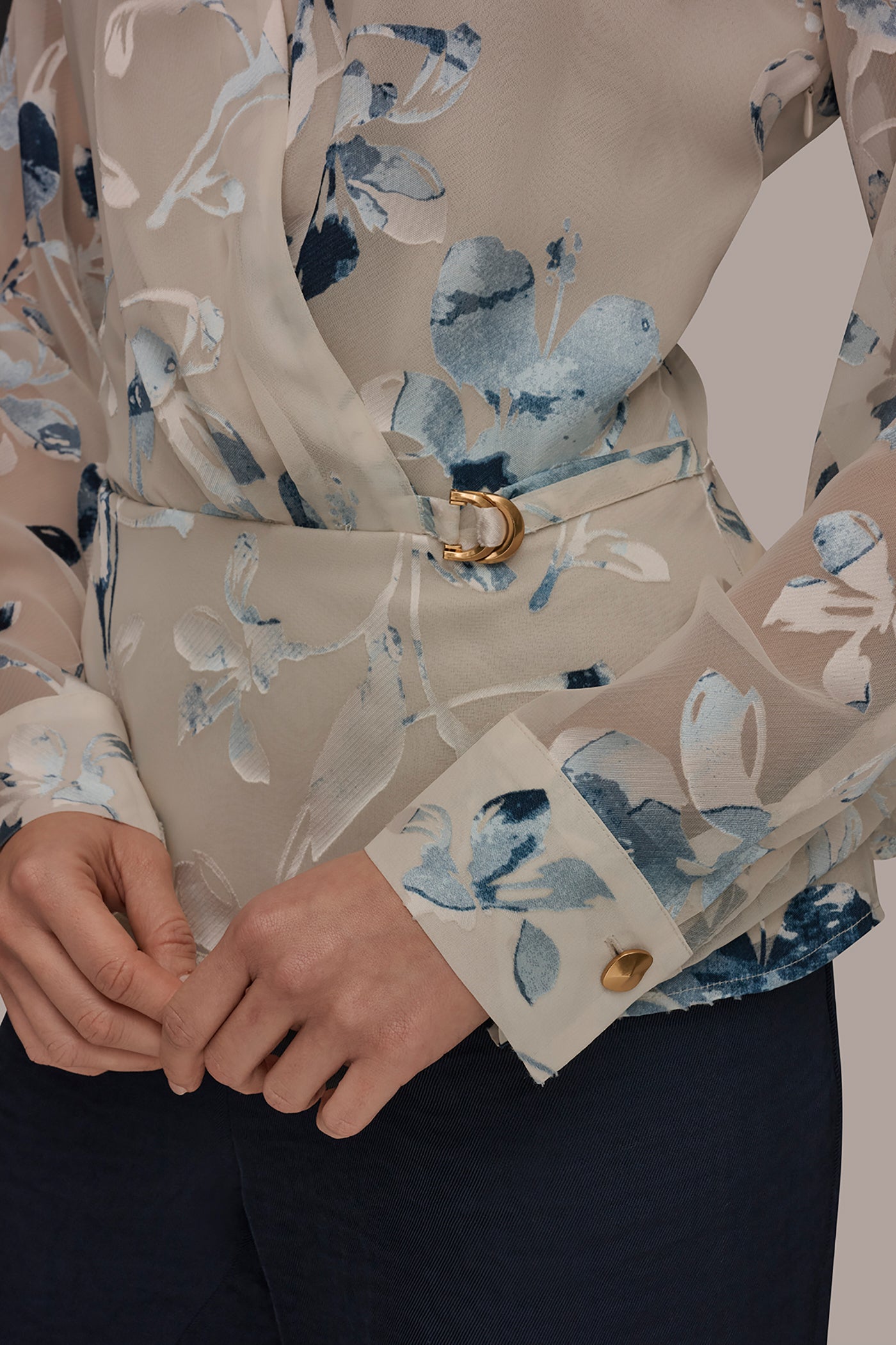 LONG SLEEVE BURNOUT FOIL WRAP BLOUSE VIEW 5 | New clothing