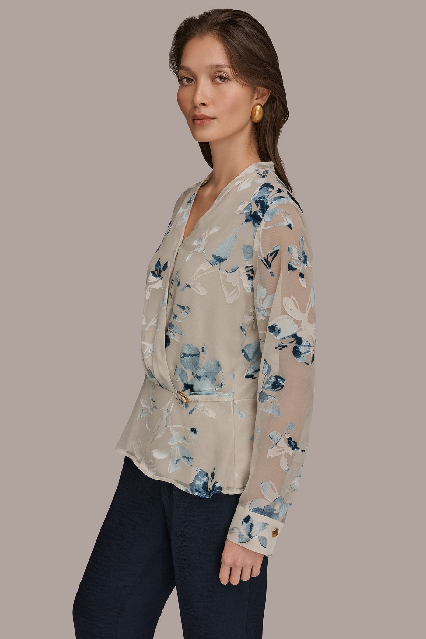 LONG SLEEVE BURNOUT FOIL WRAP BLOUSE VIEW 3 | New clothing