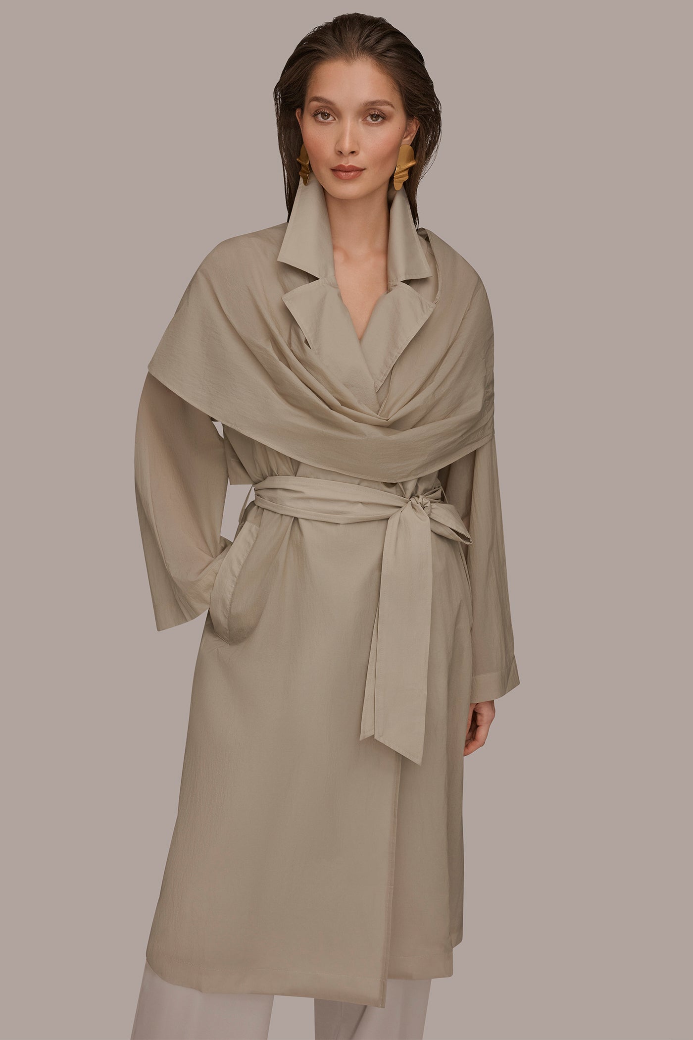 DRAPED DOUBLE-BREASTED TRENCH COAT | View 1 | Adriana Edit