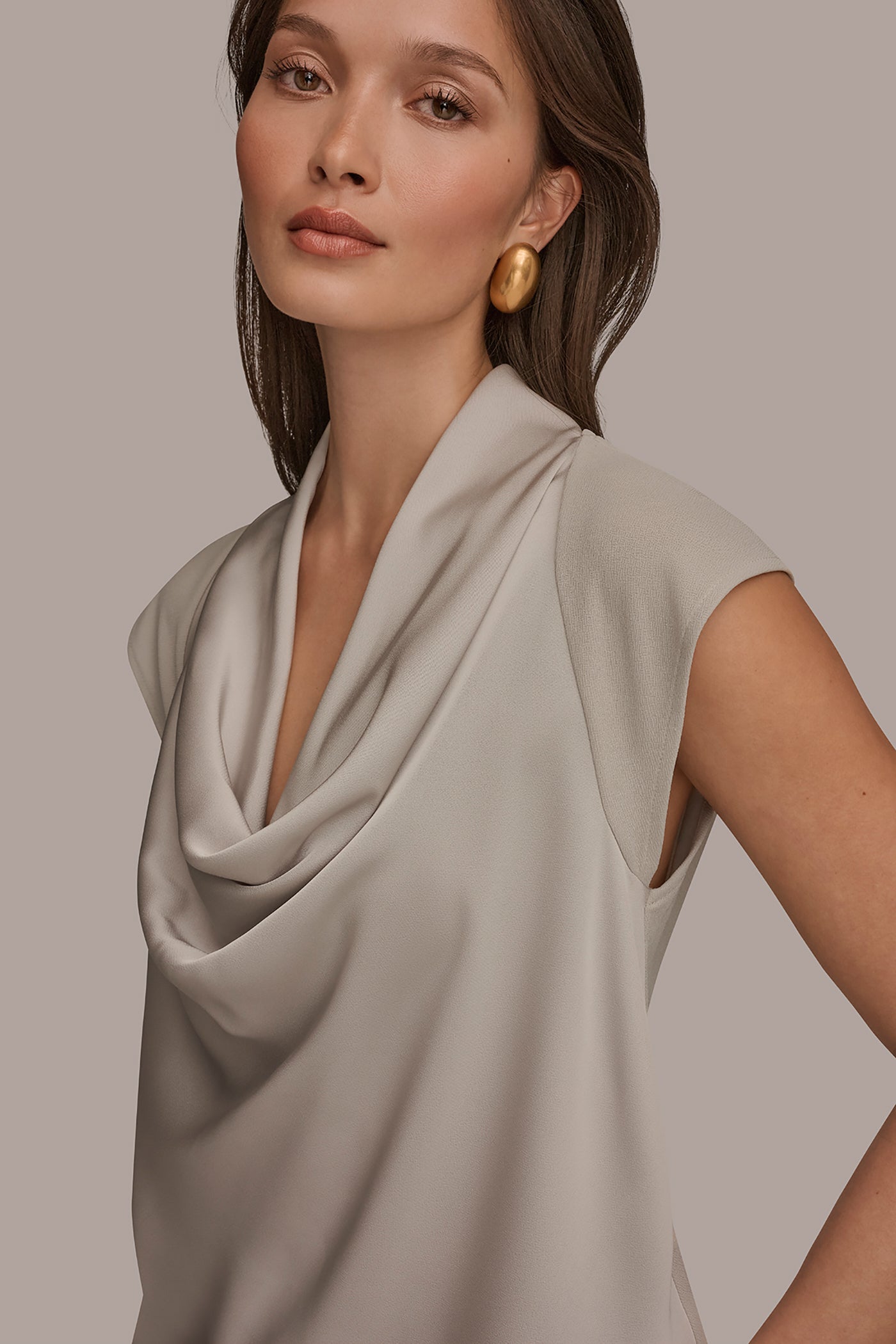 MIXED MEDIA COWL-NECK TOP VIEW 4 | Tops