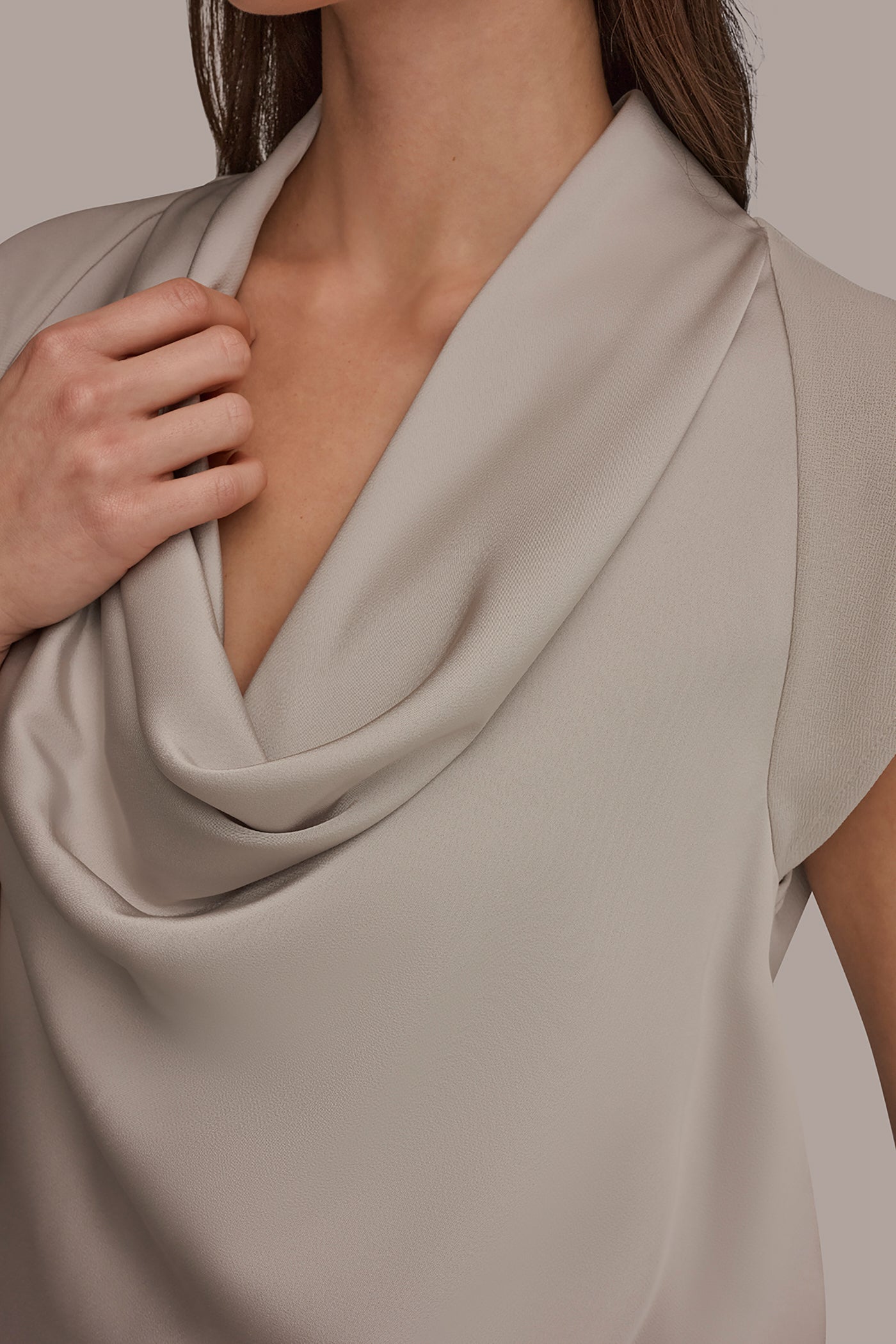 MIXED MEDIA COWL-NECK TOP VIEW 5 | Tops