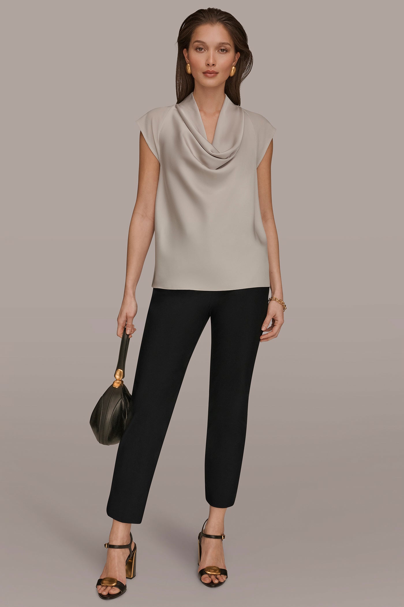 MIXED MEDIA COWL-NECK TOP VIEW 6 | Tops