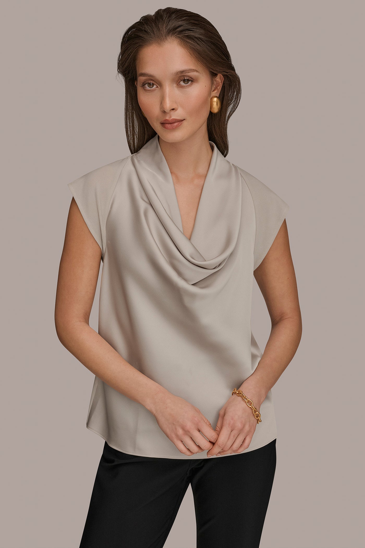 MIXED MEDIA COWL-NECK TOP | View 1 | Tops