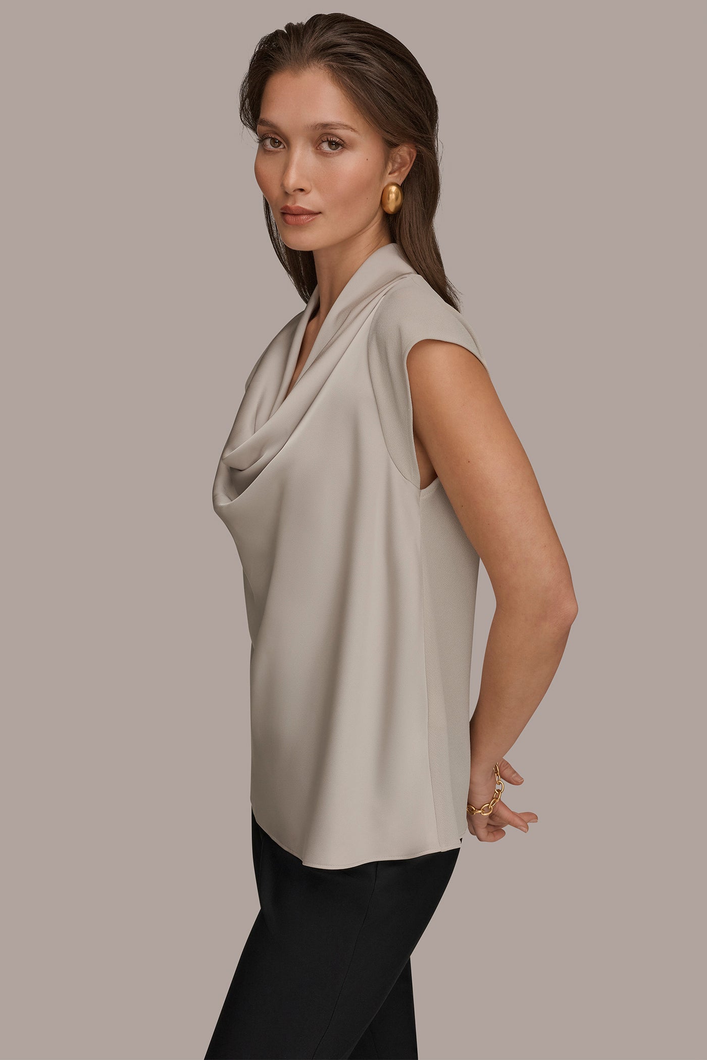 MIXED MEDIA COWL-NECK TOP VIEW 3 | Tops