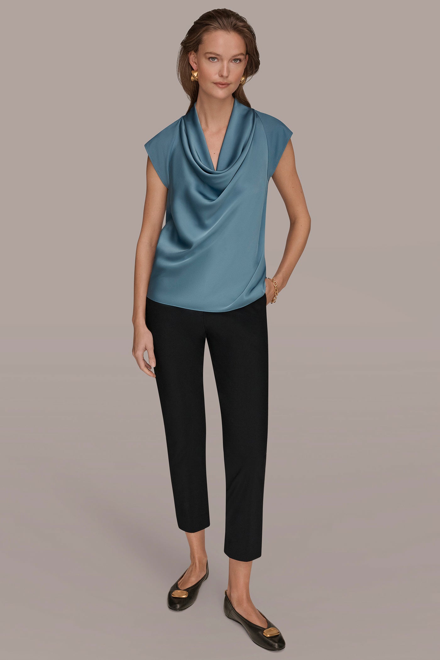 MIXED MEDIA COWL-NECK TOP VIEW 6 | Tops