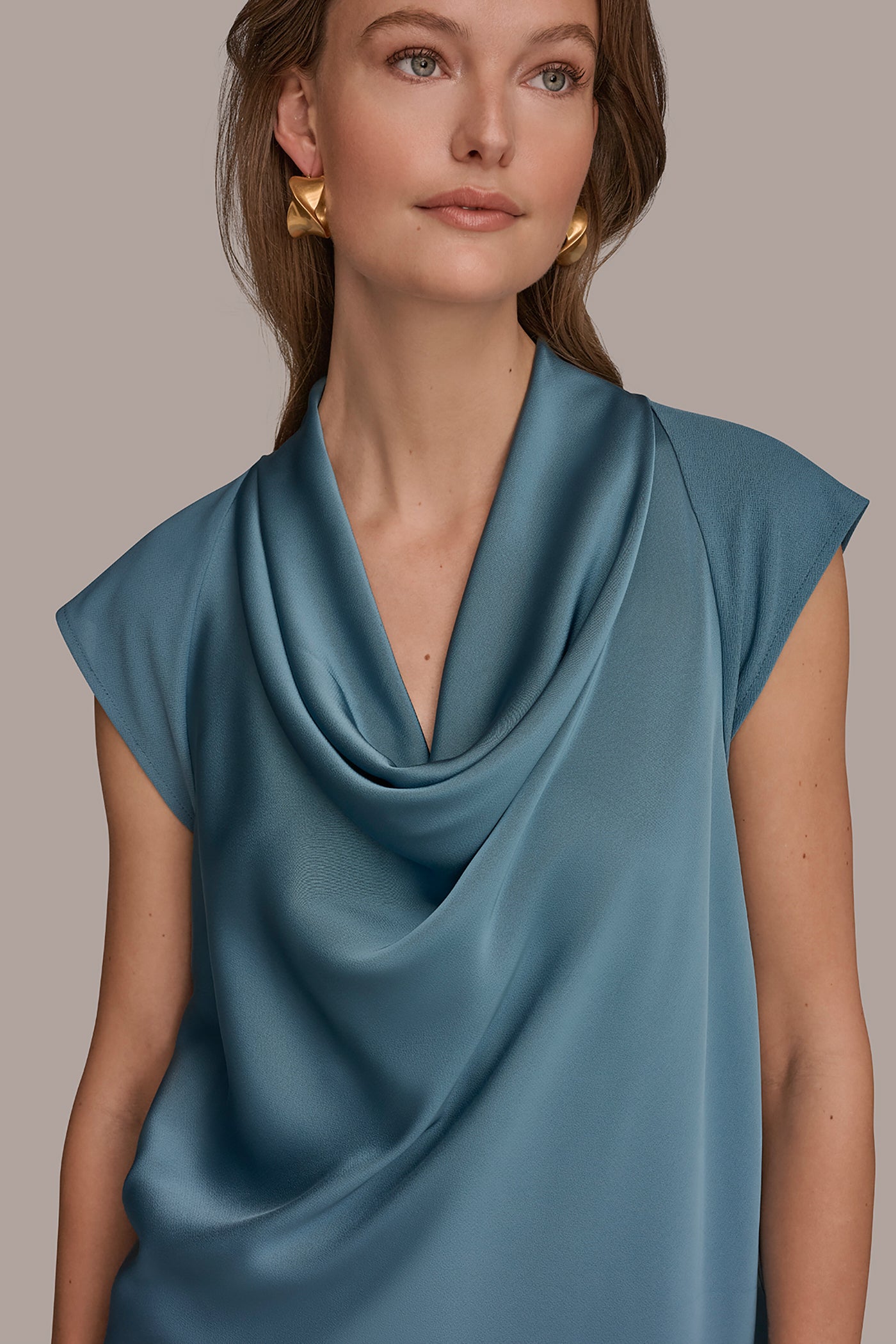 MIXED MEDIA COWL-NECK TOP VIEW 4 | Tops
