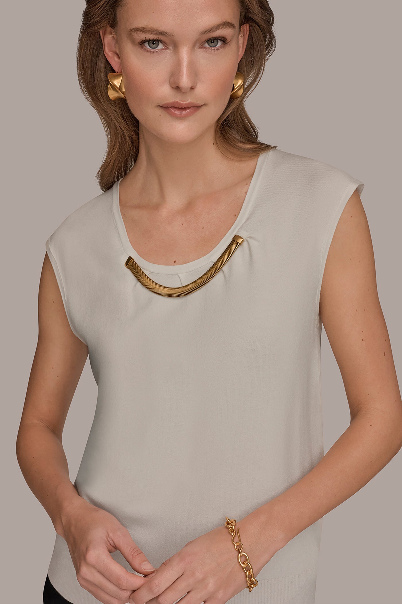 CAP SLEEVE METALLIC TRIM SWEATER VIEW 4 | New clothing