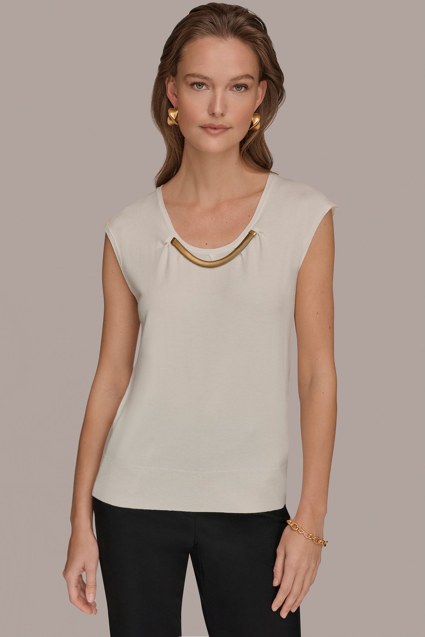 CAP SLEEVE METALLIC TRIM SWEATER | View 1 | New clothing