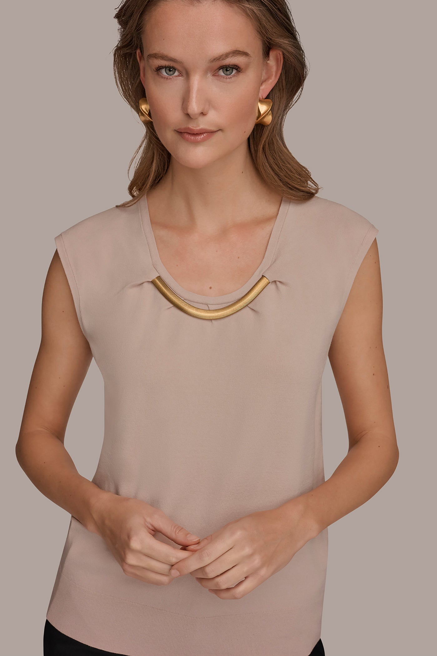 CAP SLEEVE METALLIC TRIM SWEATER VIEW 4 | New clothing