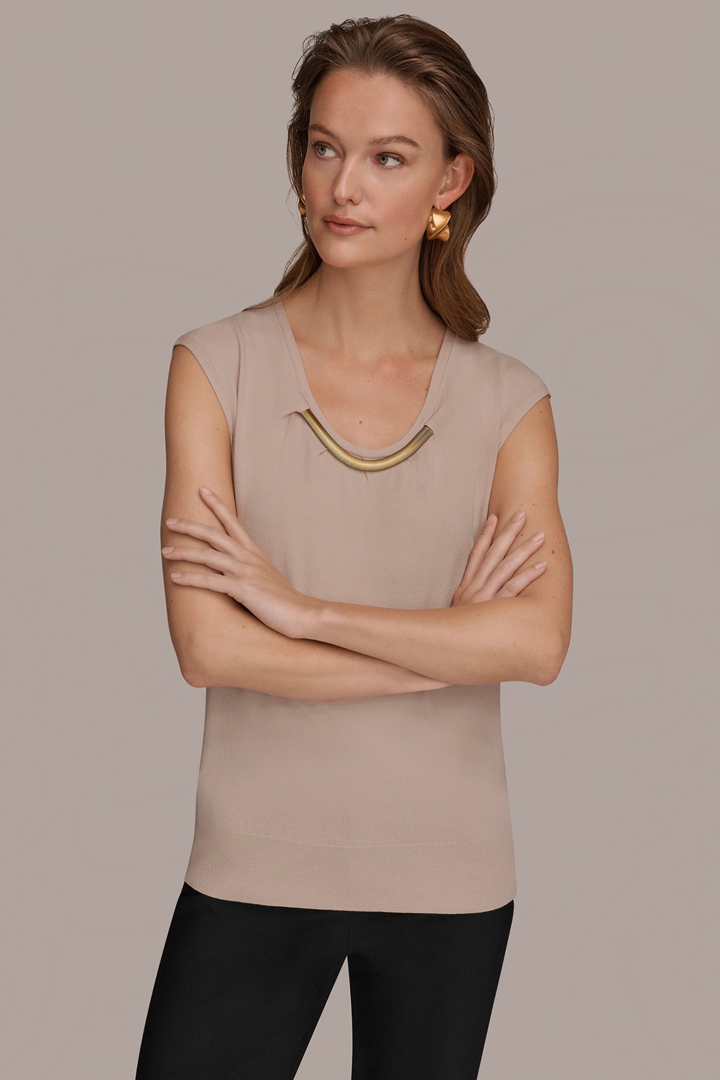 CAP SLEEVE METALLIC TRIM SWEATER | View 1 | New clothing