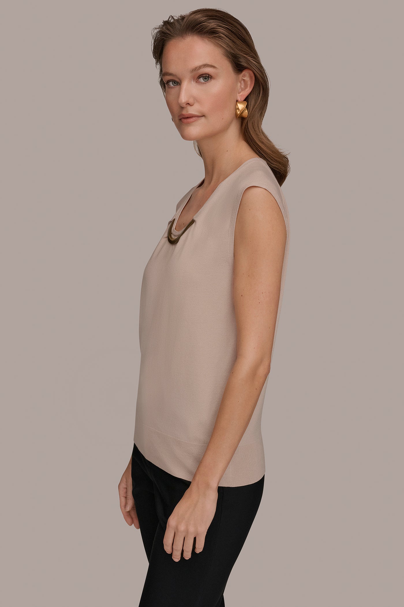 CAP SLEEVE METALLIC TRIM SWEATER VIEW 3 | New clothing