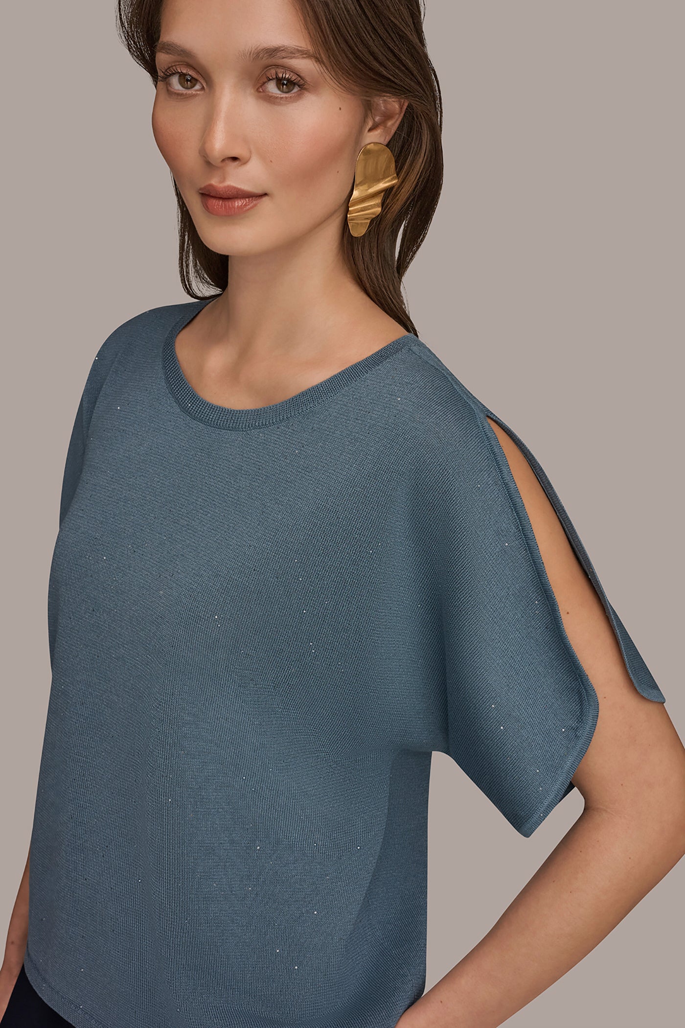 CREWNECK SPLIT-SLEEVE KNIT SWEATER VIEW 4 | Sweaters