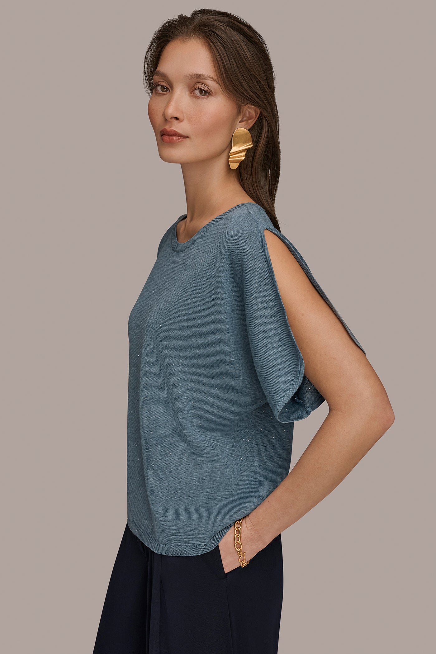 CREWNECK SPLIT-SLEEVE KNIT SWEATER VIEW 3 | Sweaters