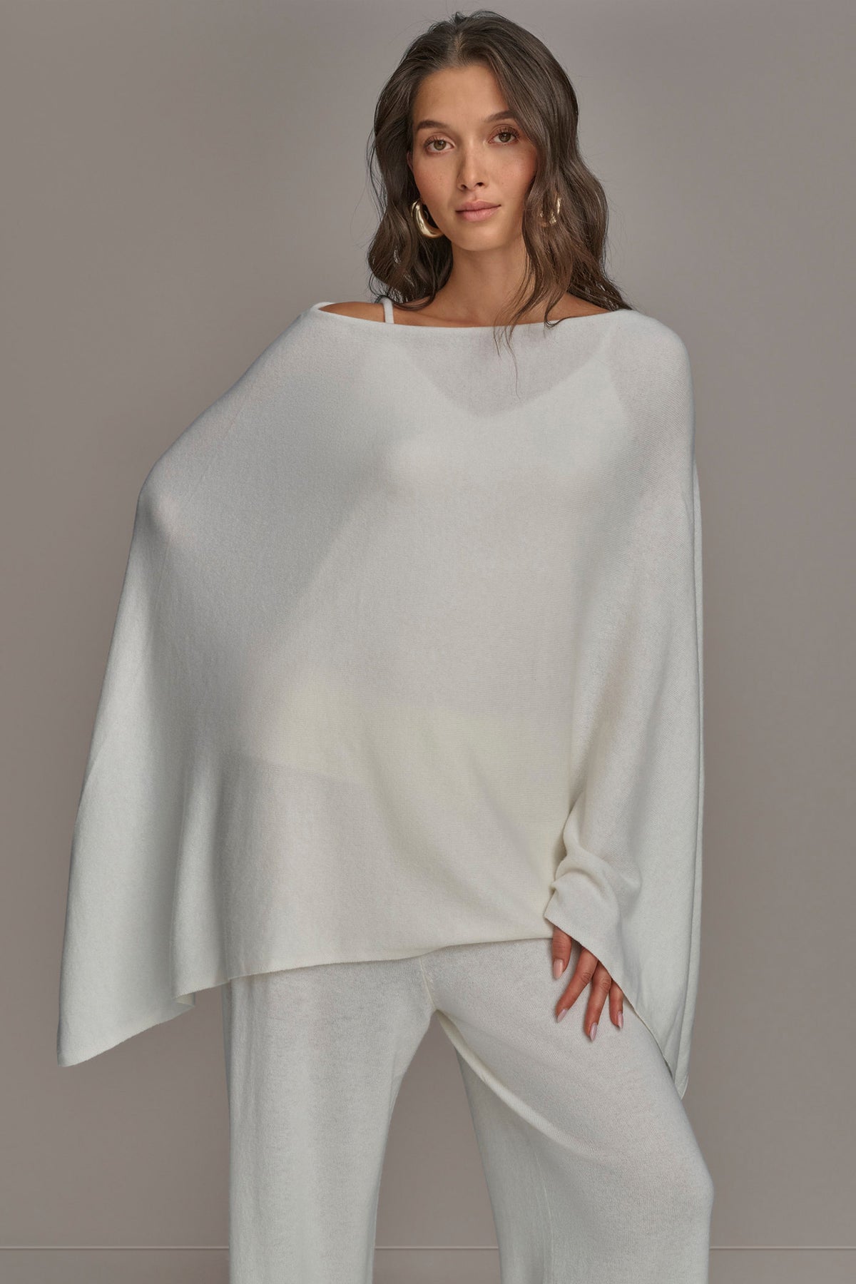 Poncho Femme Donna Karan - Taille S - Gris - Neuf Sans étiquettes - Matière Mixte