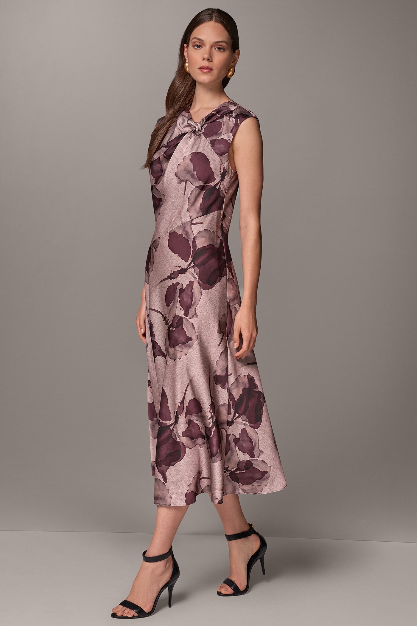 FLORAL TWIST NECK MIDI DRESS (alternate view)