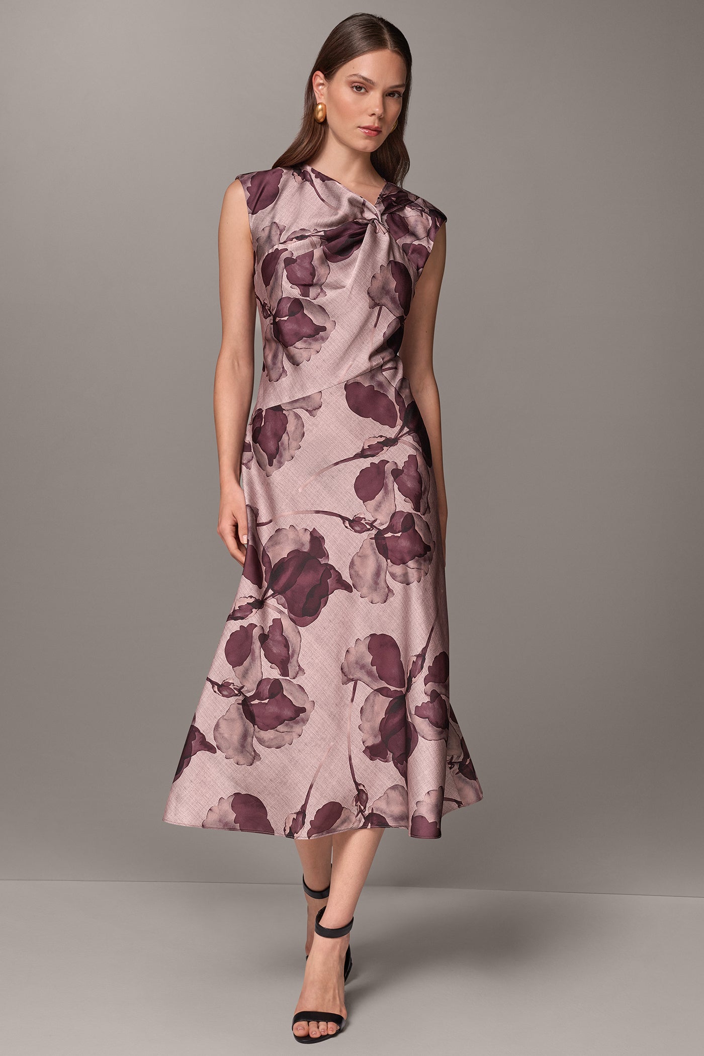 FLORAL TWIST NECK MIDI DRESS