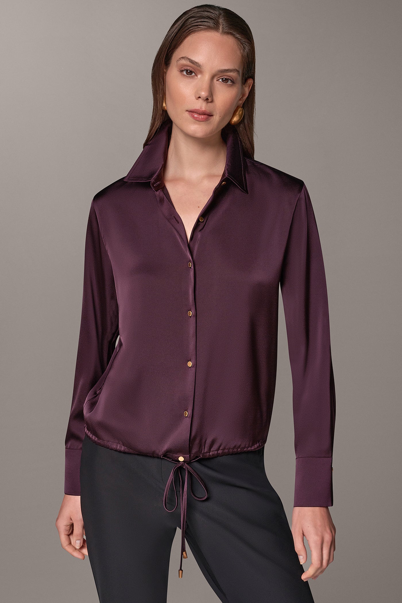 SATIN DRAWSTRING HEM BLOUSE VIEW 1