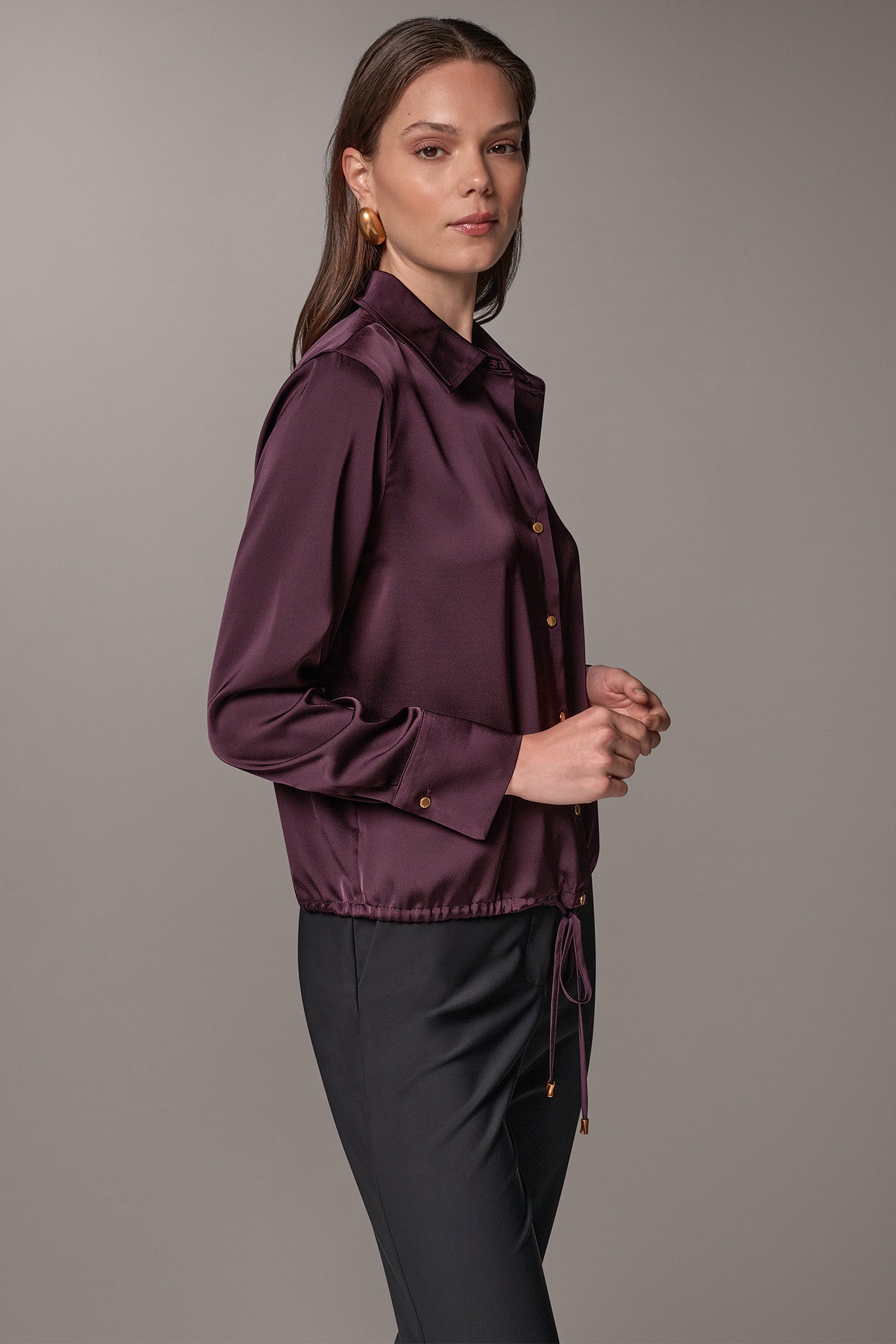 SATIN DRAWSTRING HEM BLOUSE VIEW 4