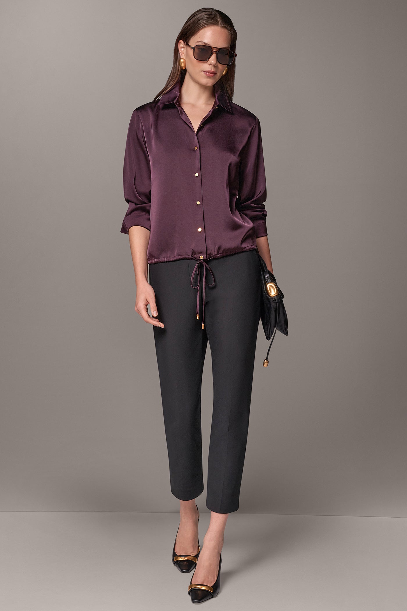 SATIN DRAWSTRING HEM BLOUSE VIEW 8