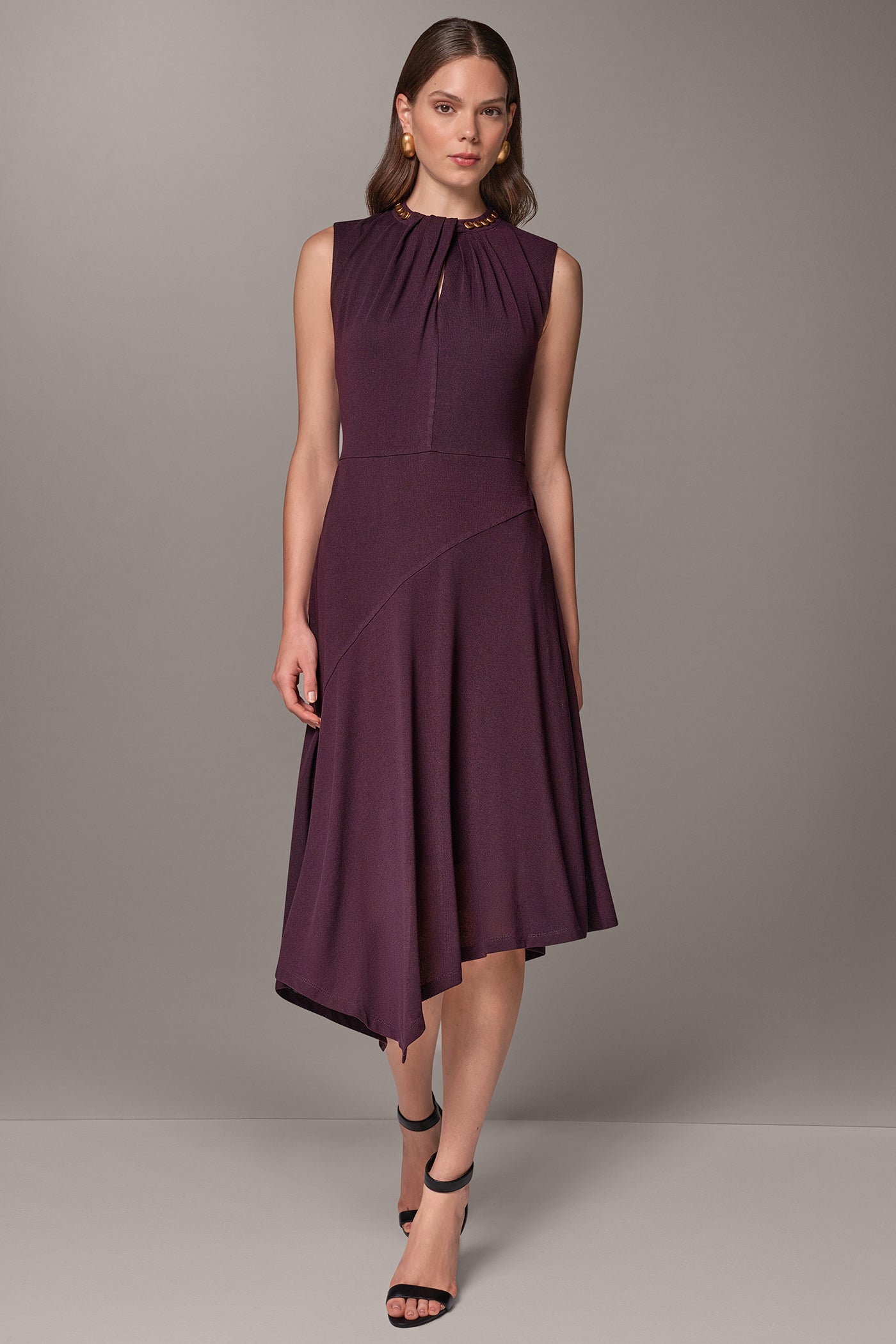 ASYMMETRIC STUD MIDI DRESS