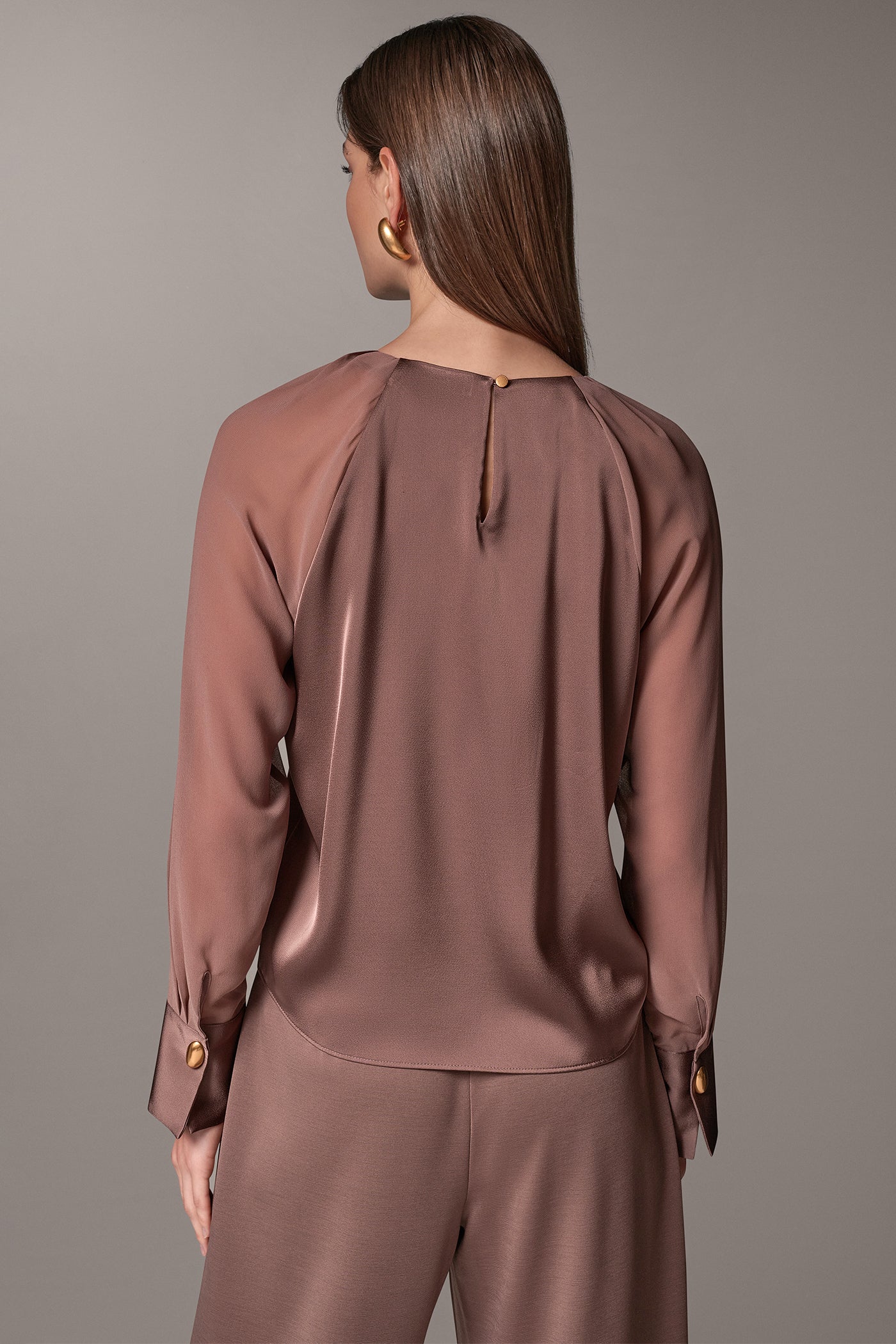 CHIFFON SLEEVE SATIN KEYHOLE BLOUSE VIEW 3