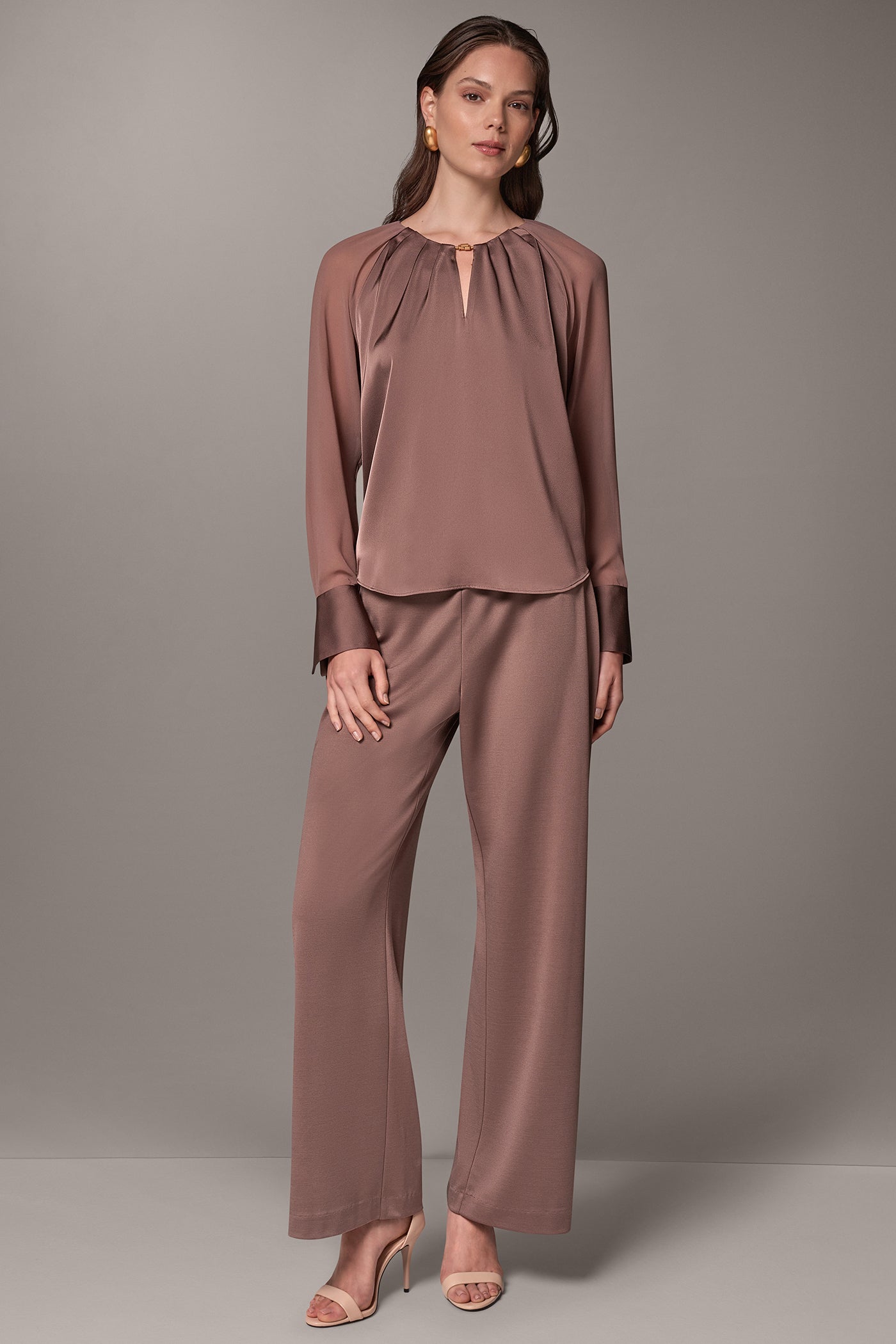 CHIFFON SLEEVE SATIN KEYHOLE BLOUSE VIEW 7
