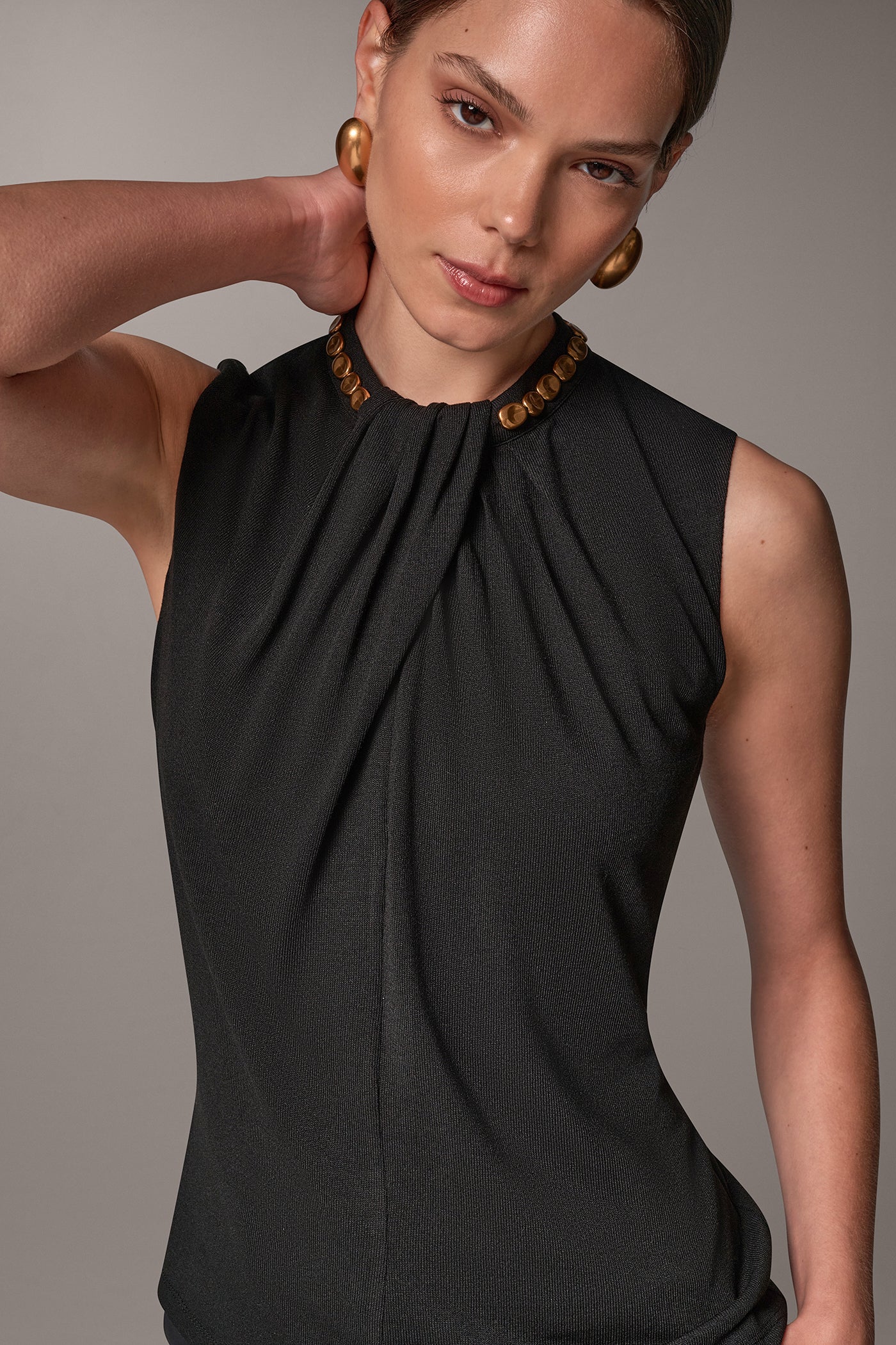 GOLD BEAD CROSS-FRONT BLOUSE VIEW 2