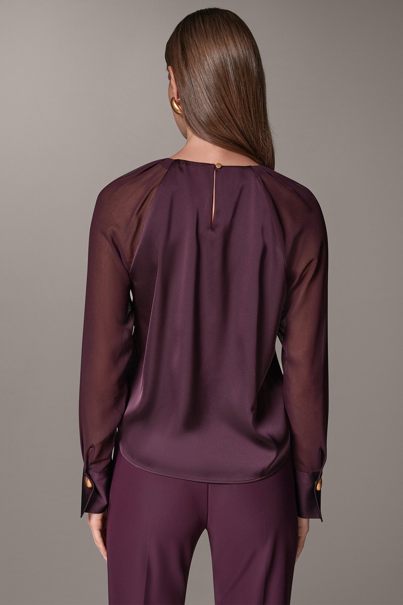 CHIFFON SLEEVE SATIN KEYHOLE BLOUSE VIEW 3