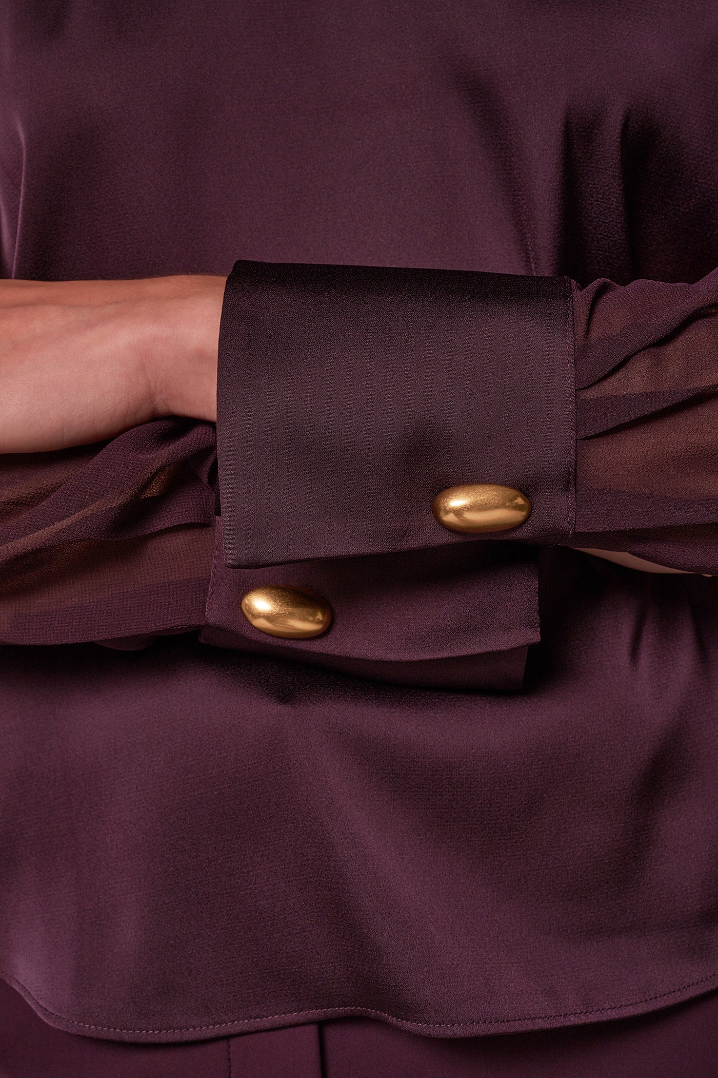 CHIFFON SLEEVE SATIN KEYHOLE BLOUSE VIEW 7