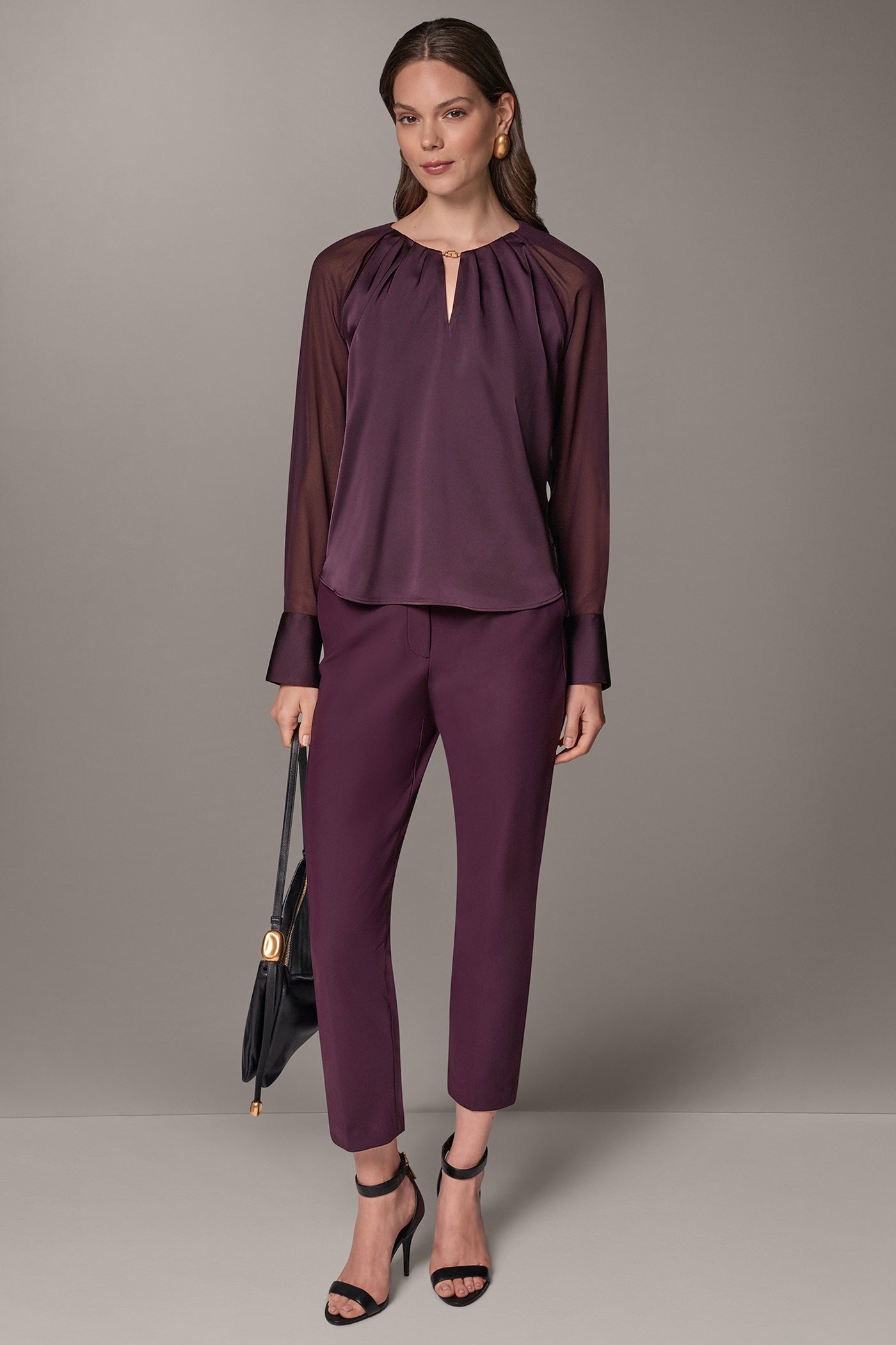 CHIFFON SLEEVE SATIN KEYHOLE BLOUSE VIEW 9