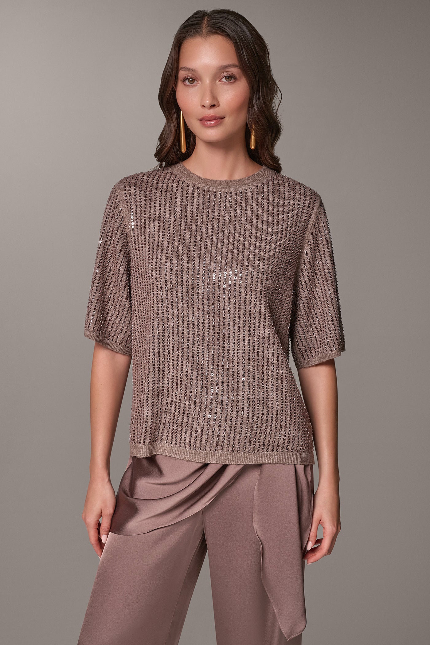 ELBOW SLEEVE SEQUIN SWEATER VIEW 1