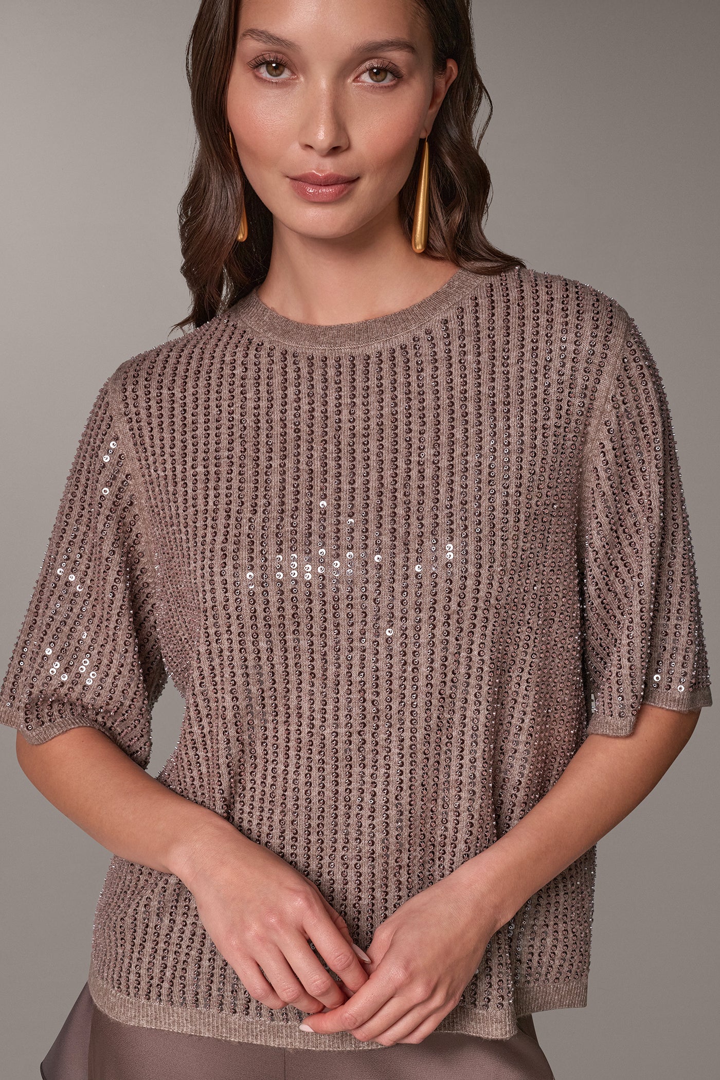 ELBOW SLEEVE SEQUIN SWEATER VIEW 2