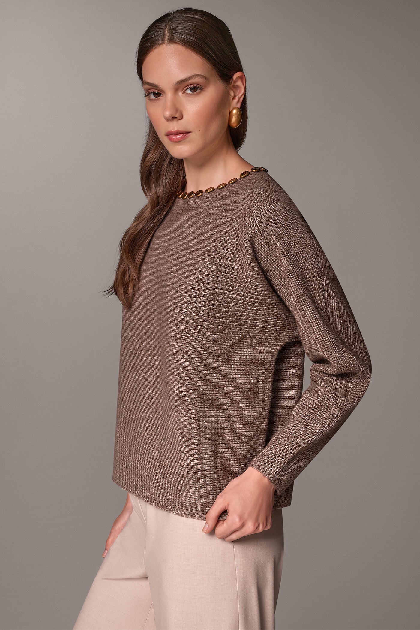 GOLD BEAD SHAKER STITCH SWEATER VIEW 2