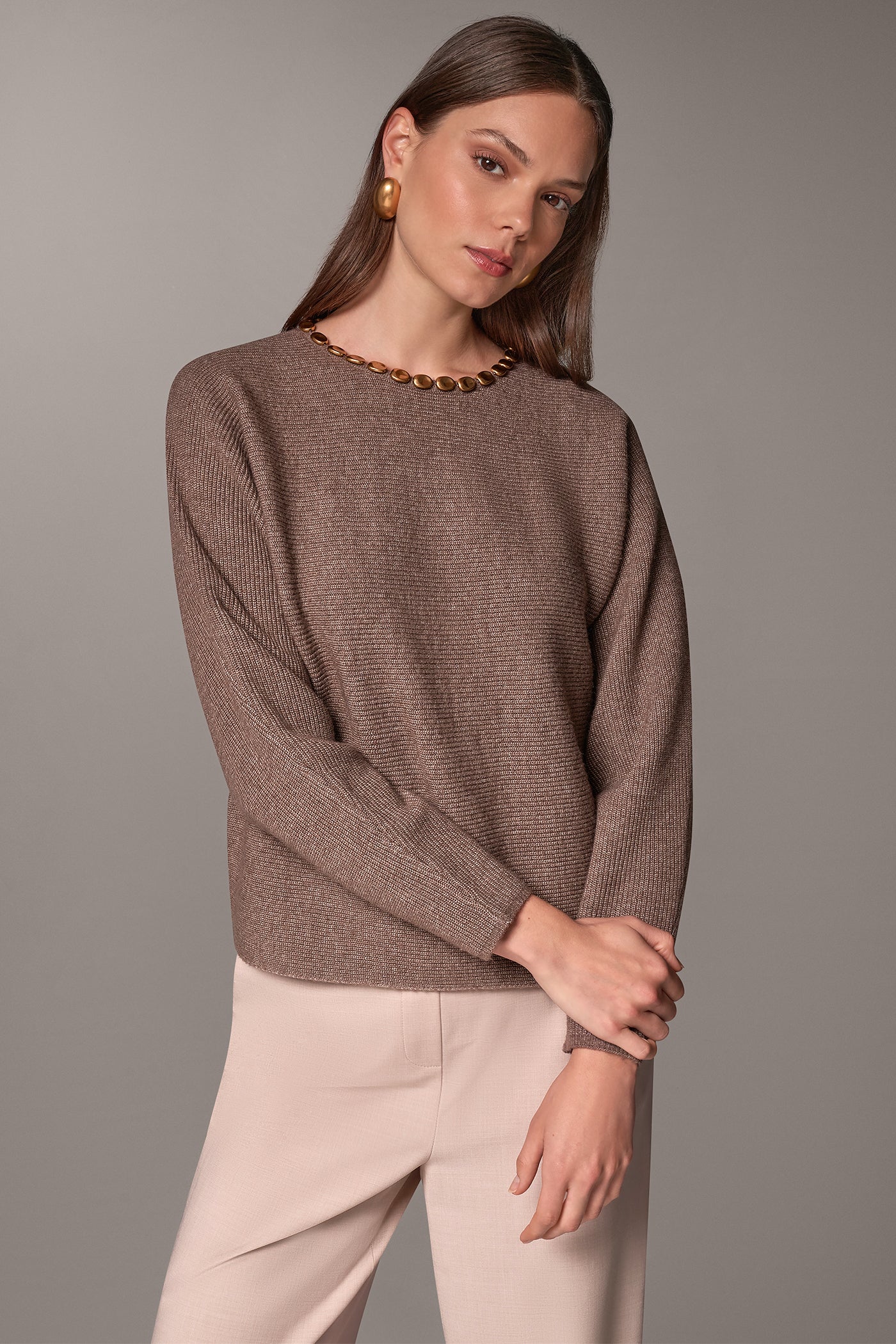 GOLD BEAD SHAKER STITCH SWEATER VIEW 8