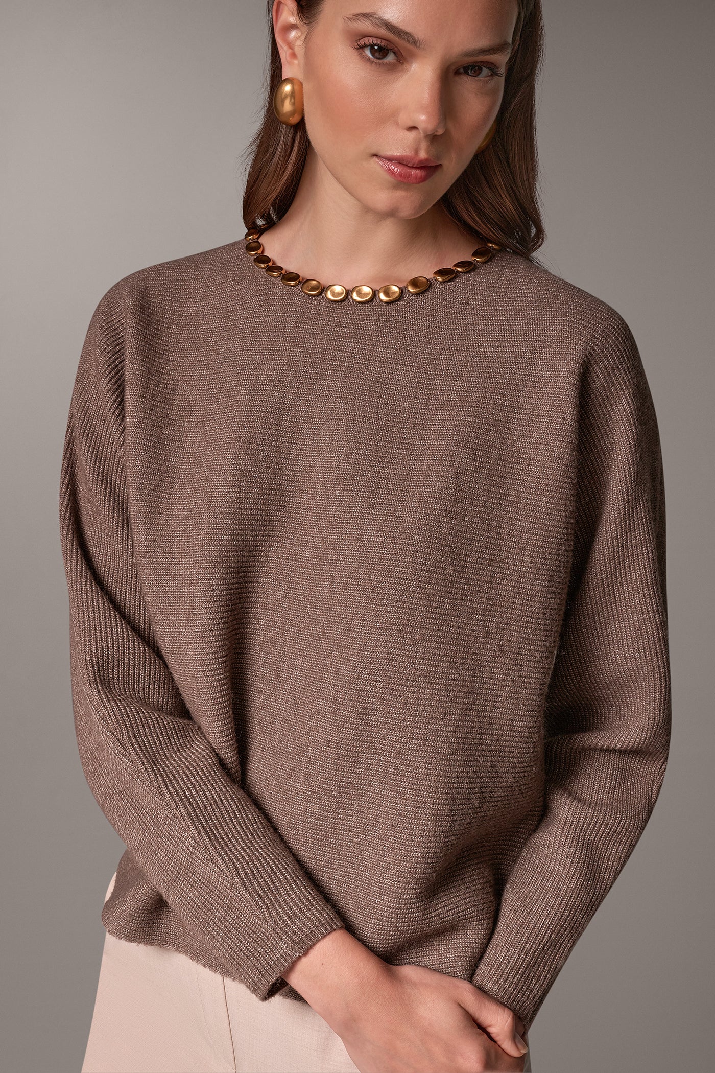 GOLD BEAD SHAKER STITCH SWEATER VIEW 4