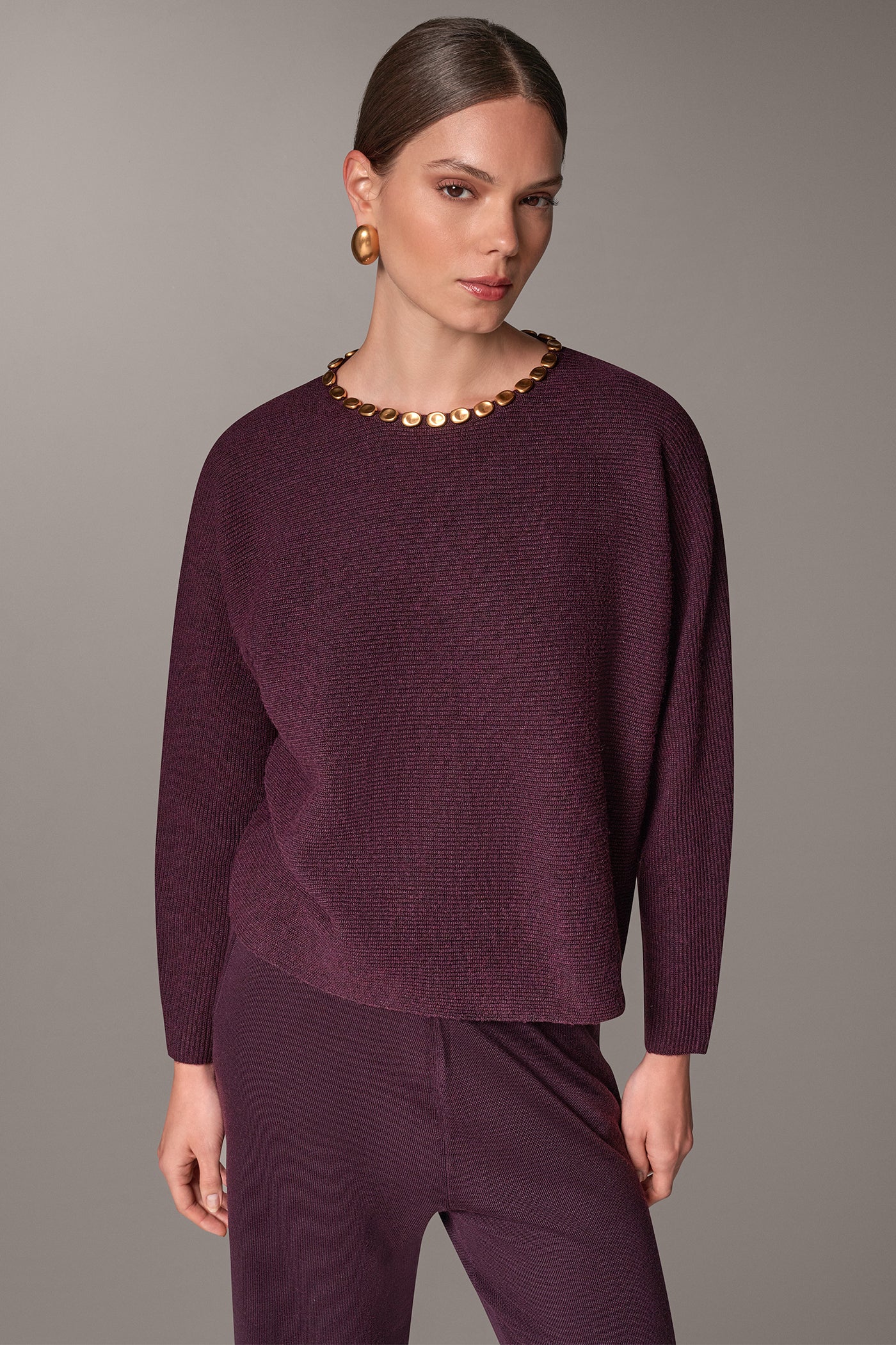 GOLD BEAD SHAKER STITCH SWEATER VIEW 1