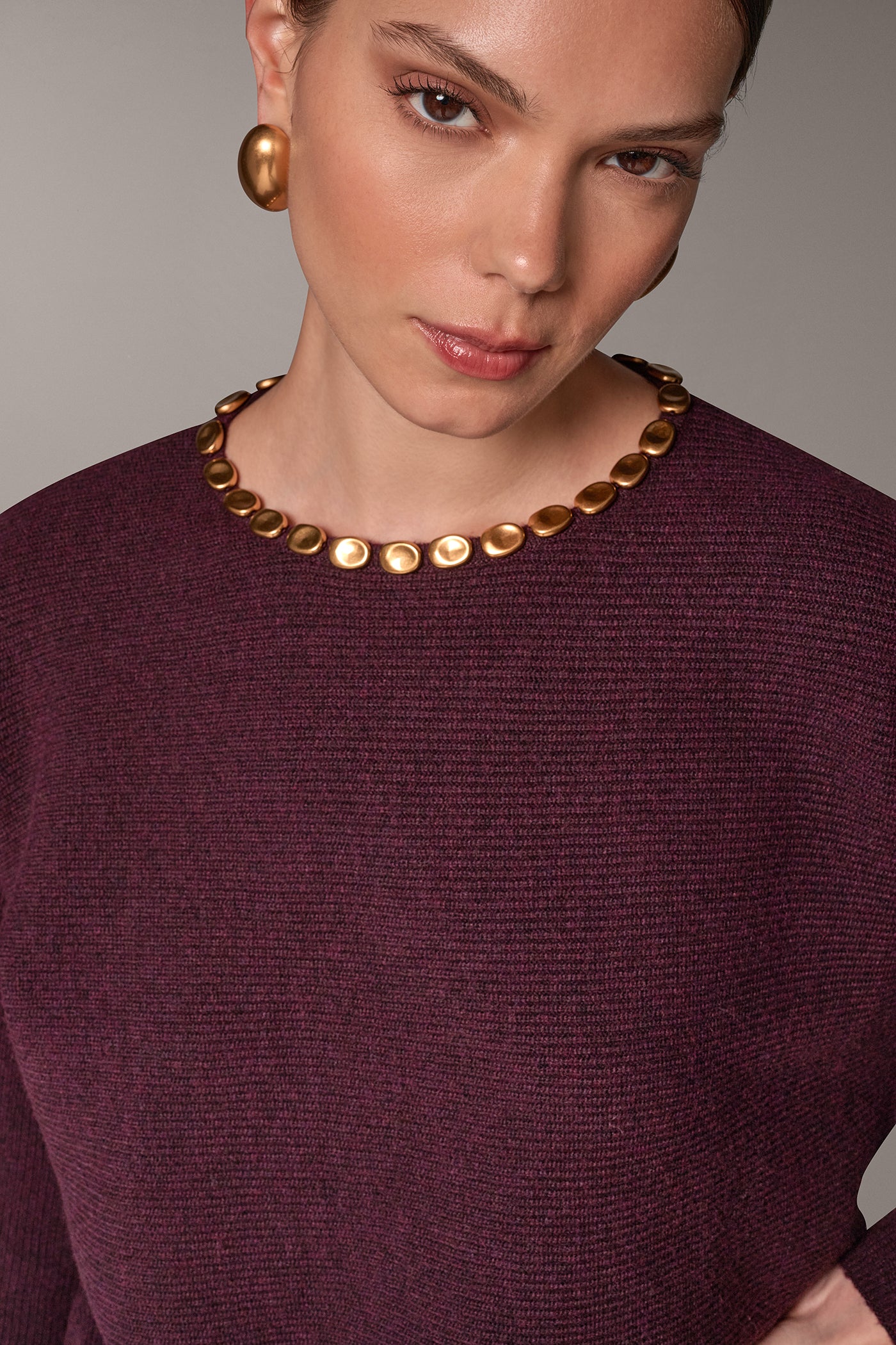 GOLD BEAD SHAKER STITCH SWEATER VIEW 4