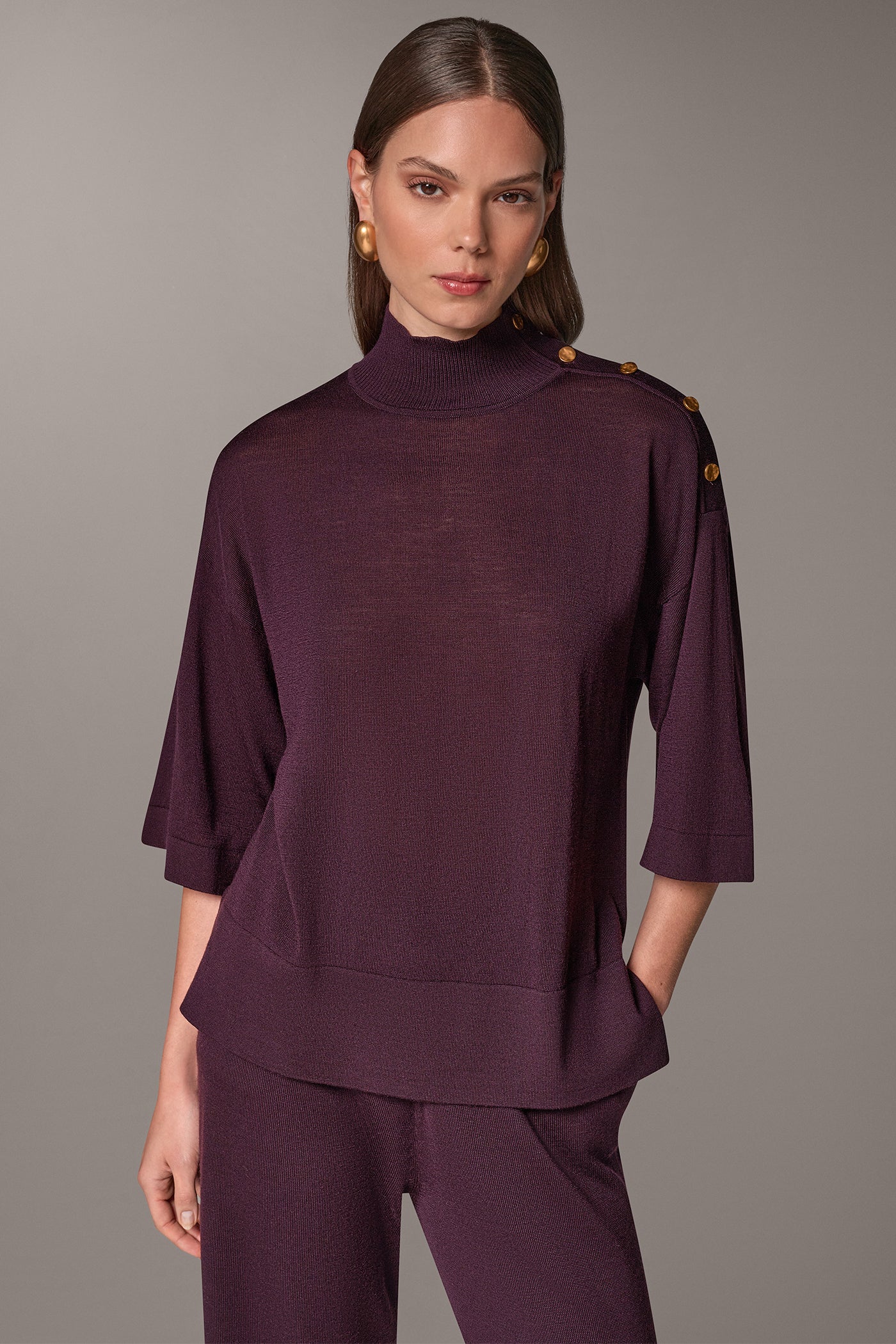 MERINO WOOL BUTTON SHOULDER TURTLENECK VIEW 1