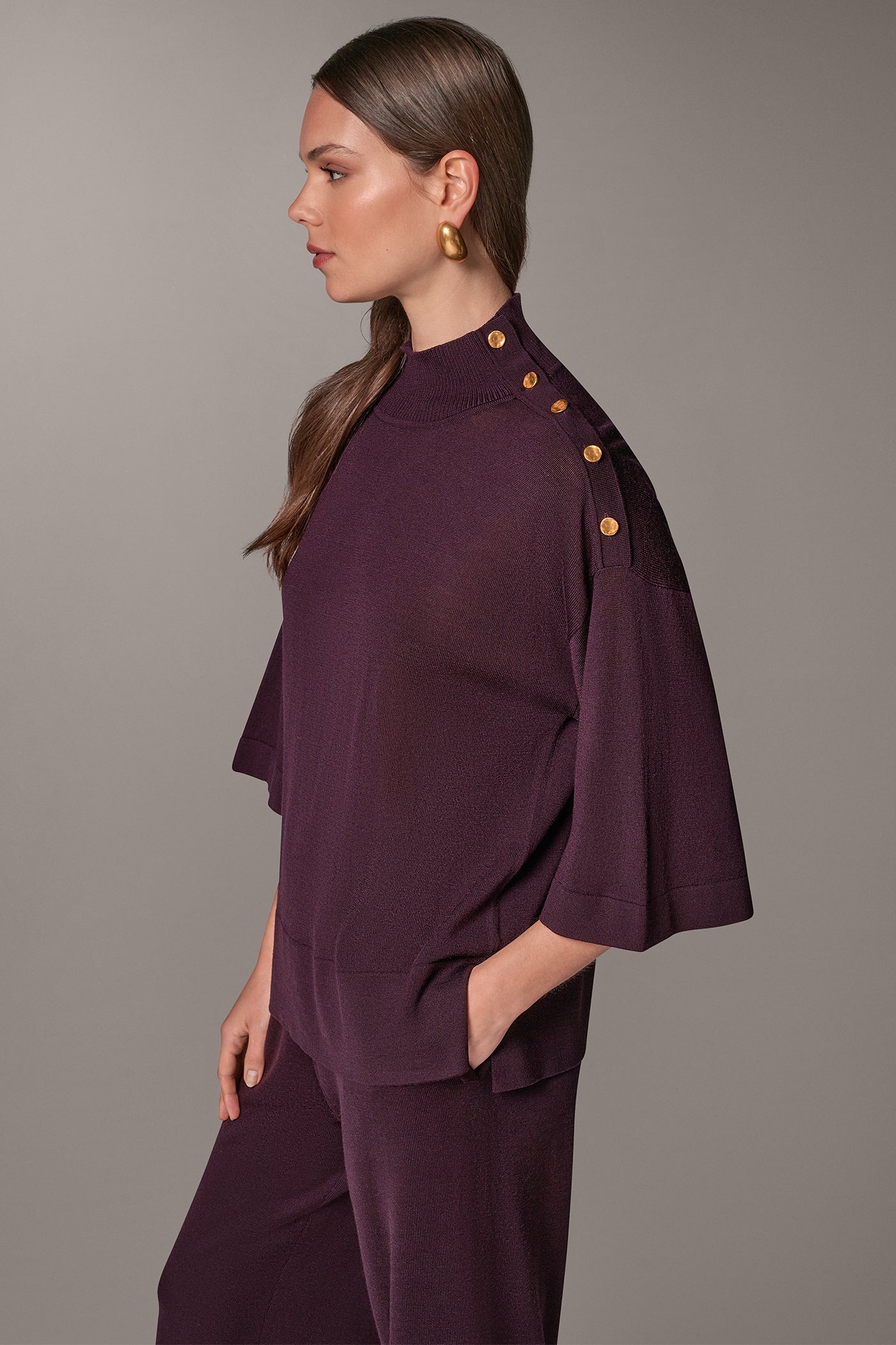 MERINO WOOL BUTTON SHOULDER TURTLENECK VIEW 2